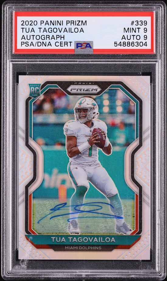 2020 Panini Prizm Silver Tua Tagovailoa ROOKIE AUTO DNA 9 #339 PSA 9 MINT