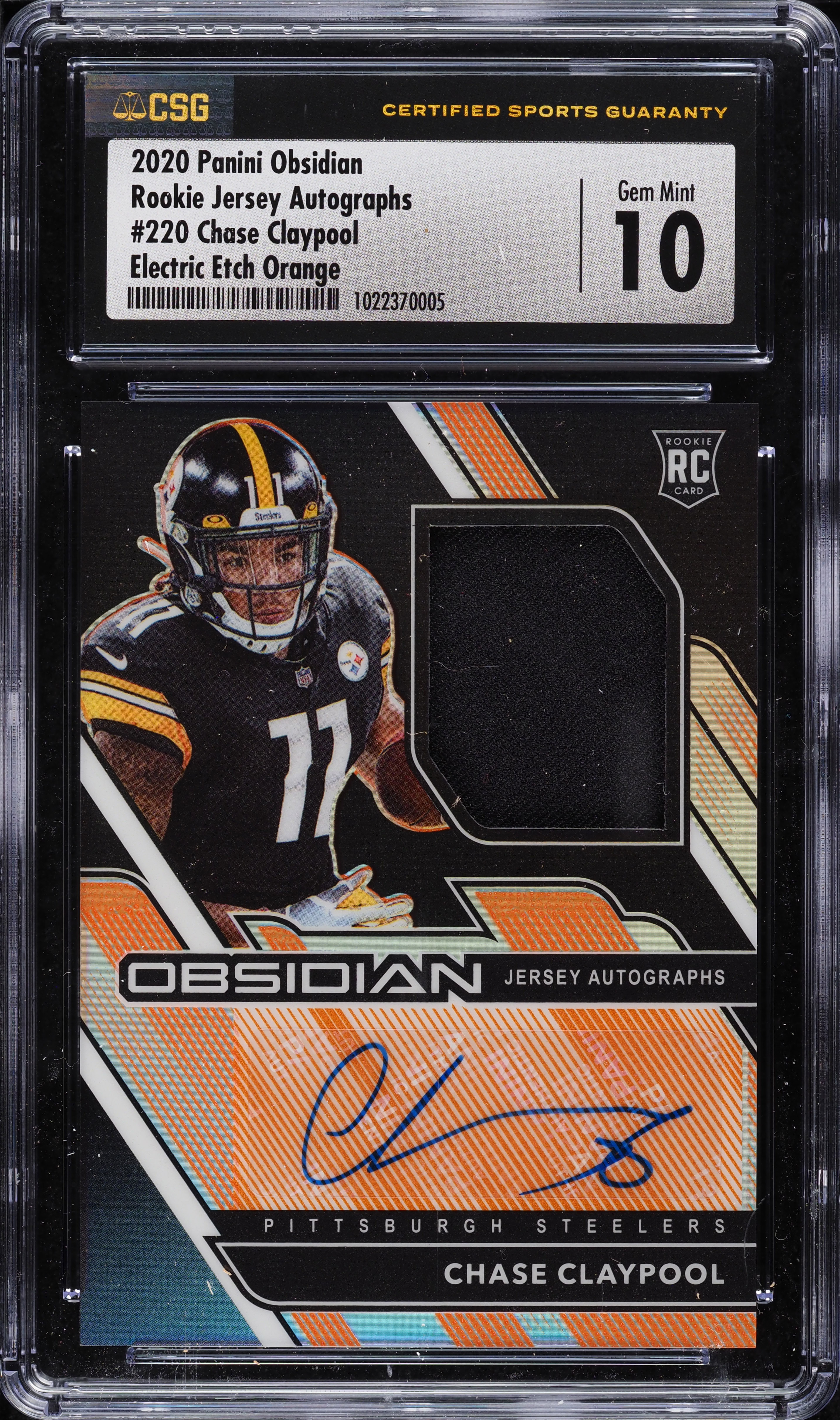2020 Panini Obsidian E/E Orange Chase Claypool ROOKIE PATCH AUTO /99 #220 CSG 10