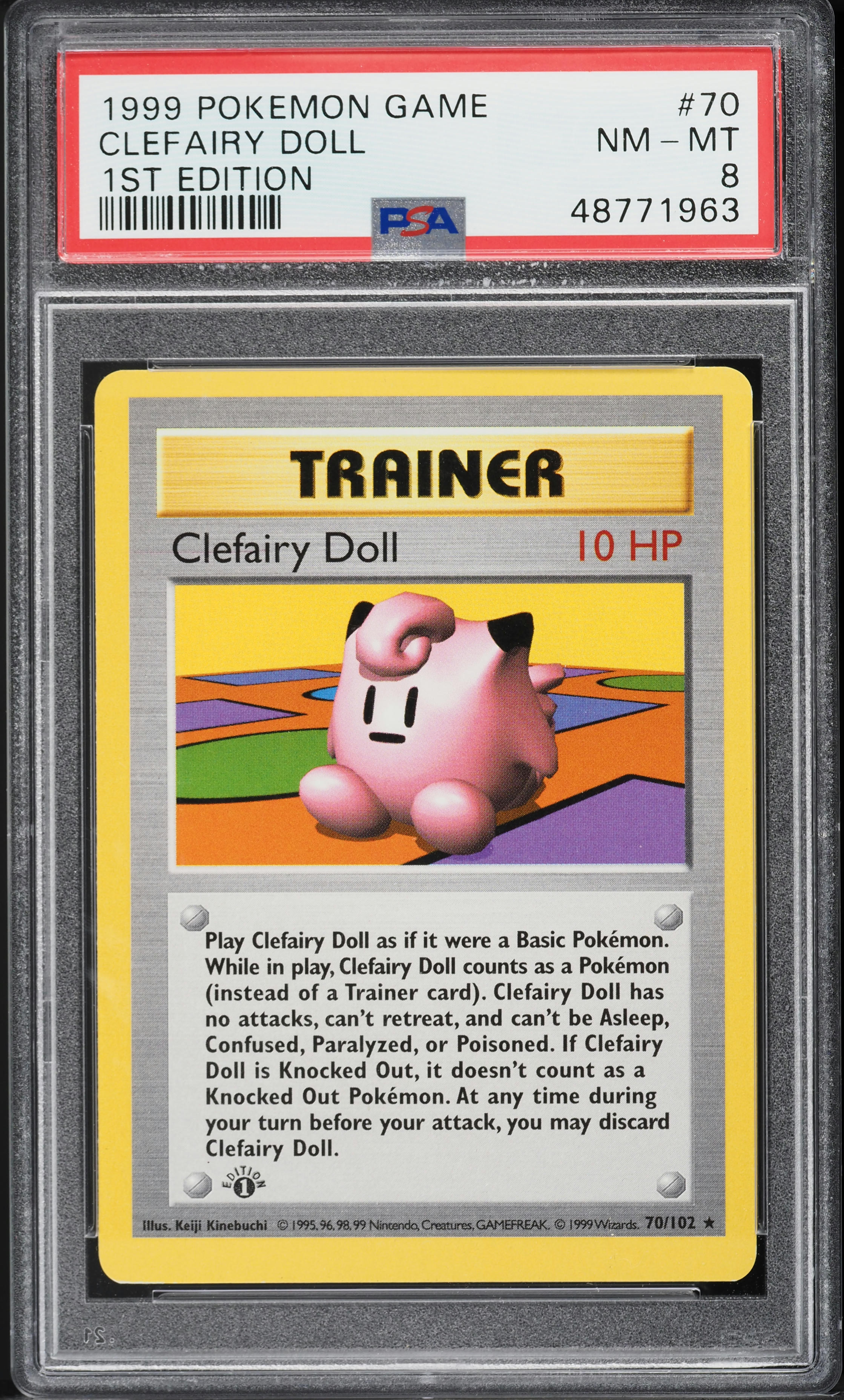 1999 Pokemon Base Set Shadowless 1st Edition Clefairy Doll #70 PSA 8 NM-MT