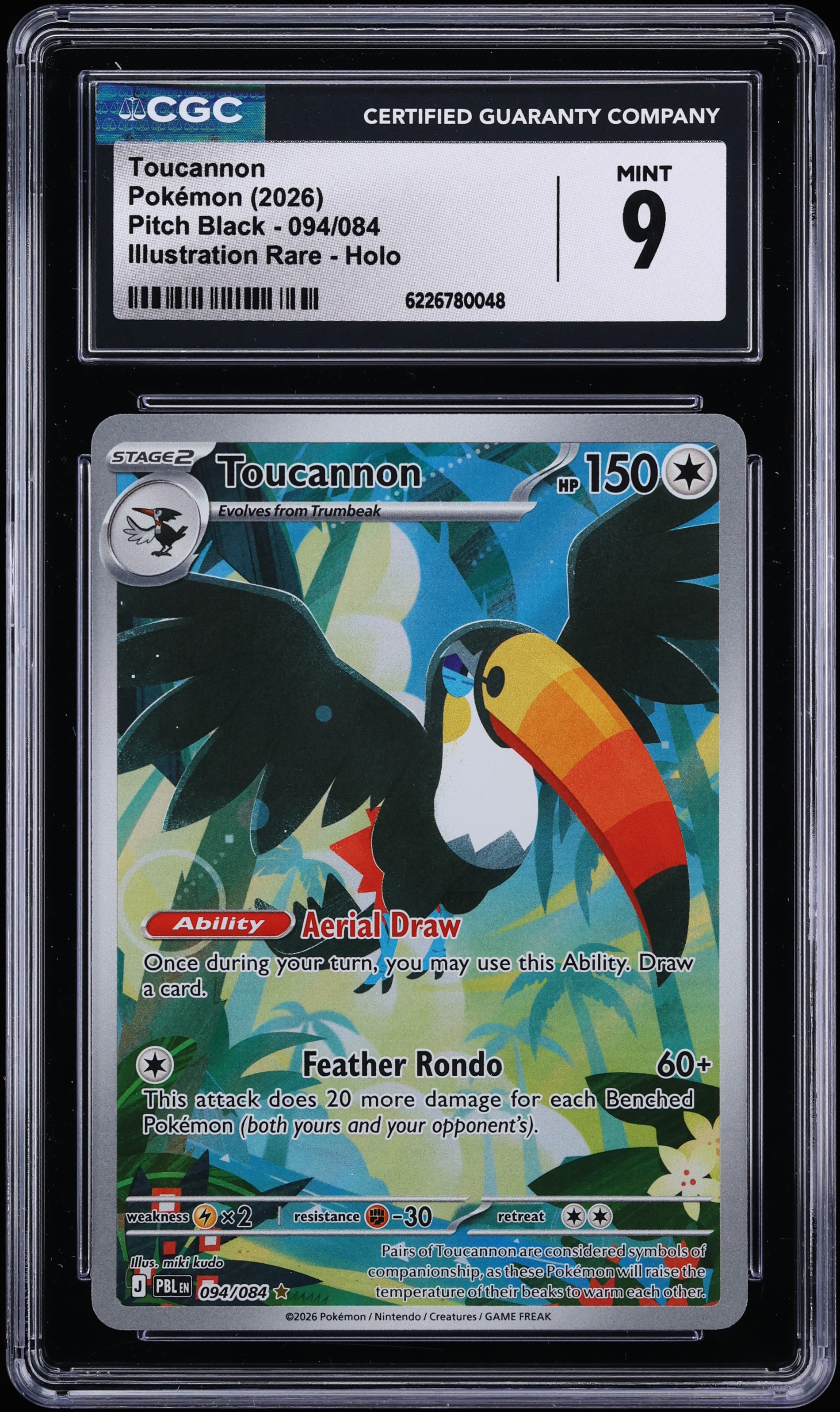 2026 Pokemon Mega Evolution Pitch Black IR Toucannon #94 CGC 9 MINT