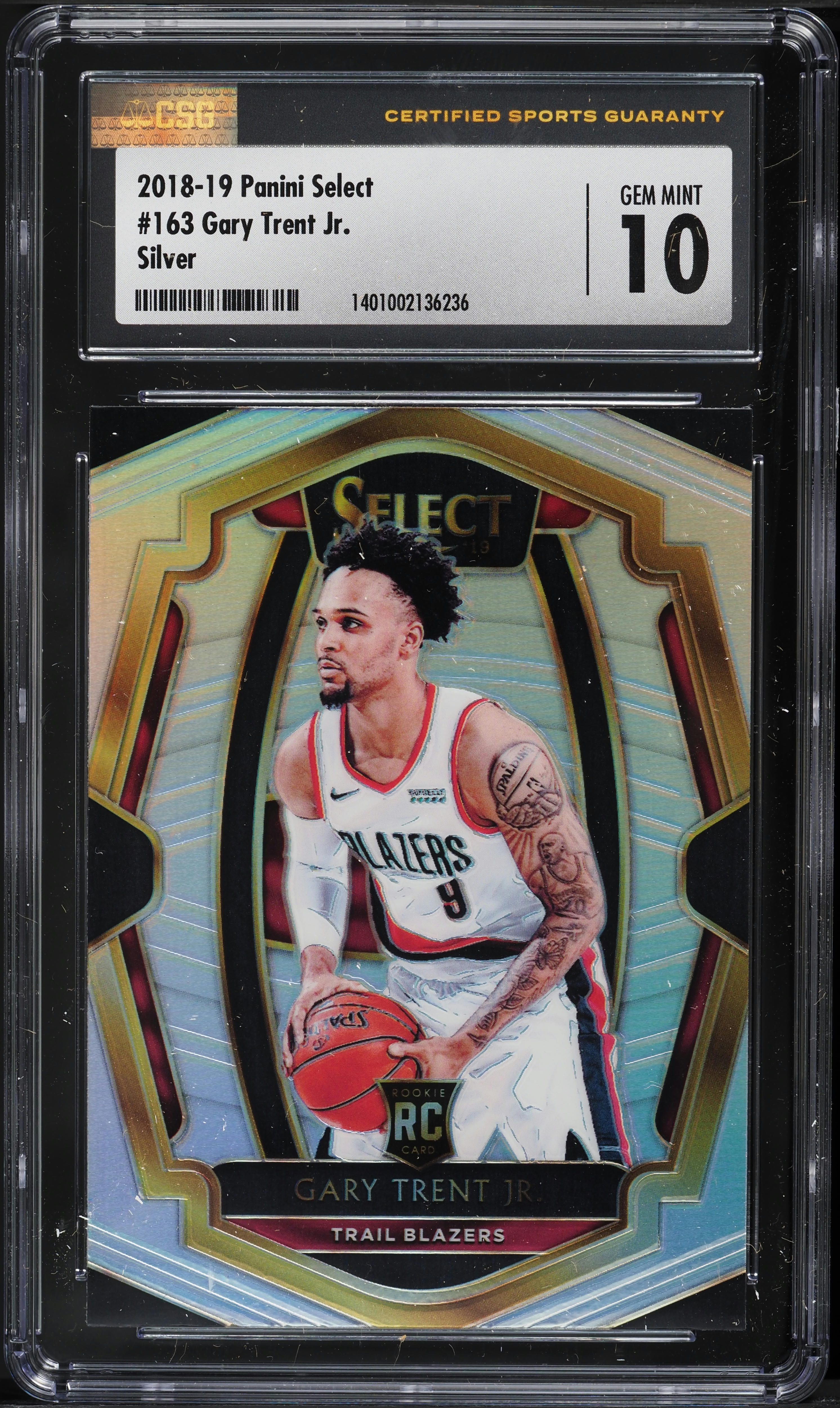 2018 Select Premier Level Silver Prizm Gary Trent Jr. ROOKIE #163 CSG 10 GEM