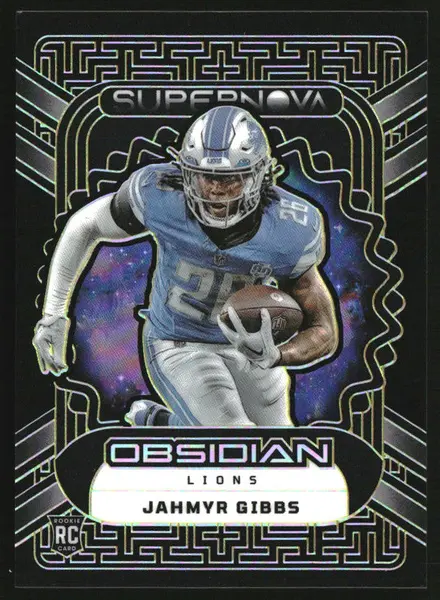 2023 Panini Obsidian Supernova Electric Etch Yellow #12 Jahmyr Gibbs RC /25