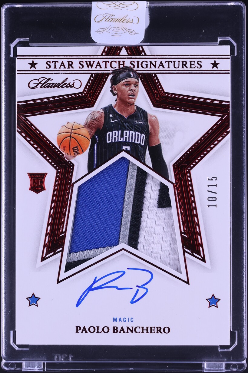 2022 Panini Flawless Star Swatch Ruby Paolo Banchero ROOKIE PATCH AUTO /15 #SSS-PBC