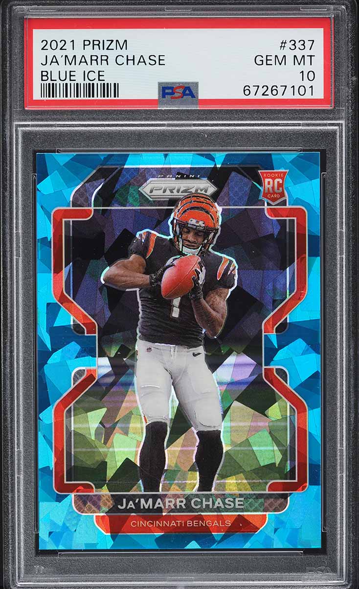 2021 Panini Prizm Blue Ice Prizms Ja’Marr Chase ROOKIE 99/99 #337 PSA 10 GEM