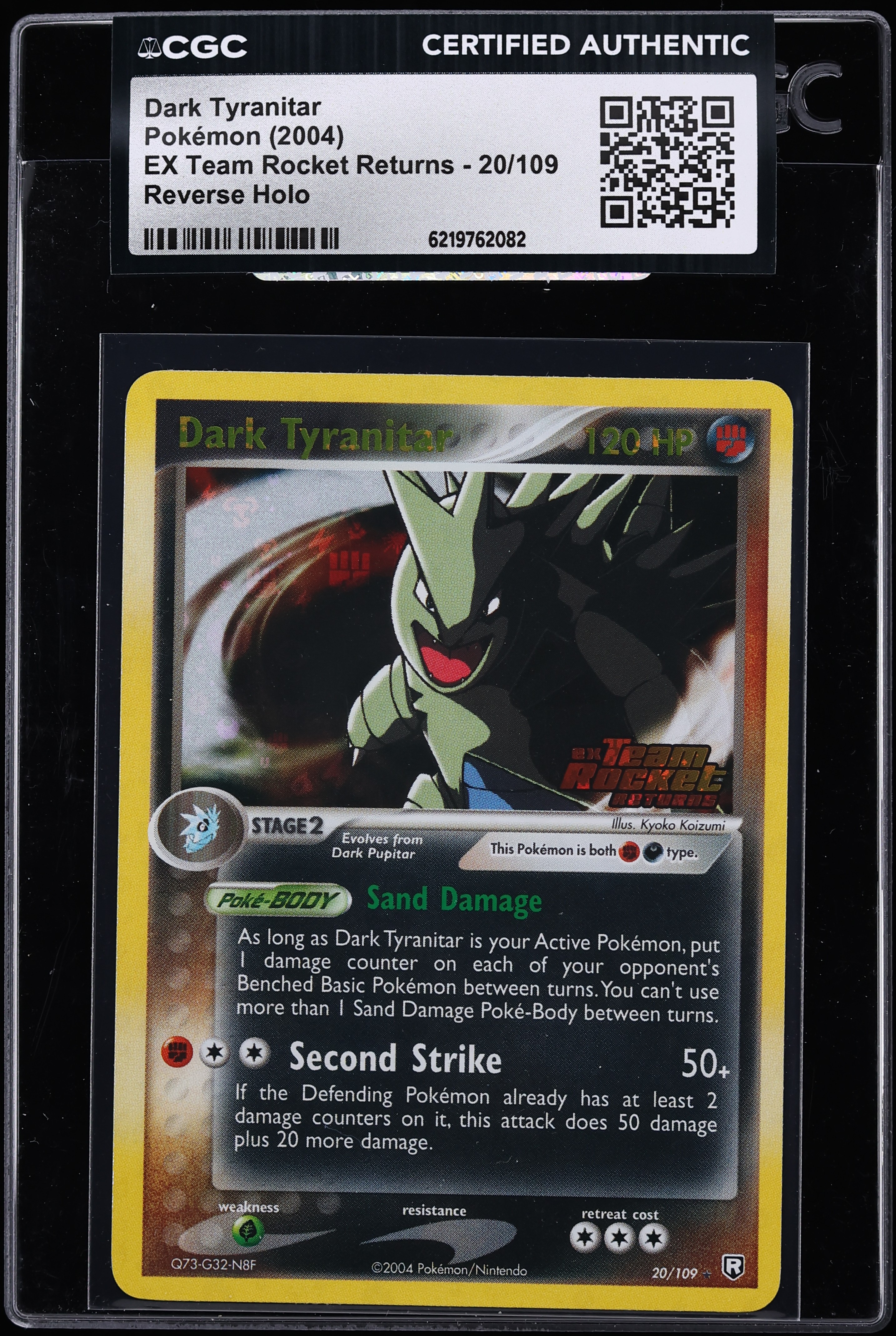 2004 Pokemon Ex Team Rocket Returns Reverse Holo Dark Tyranitar #20 CGC AUTH