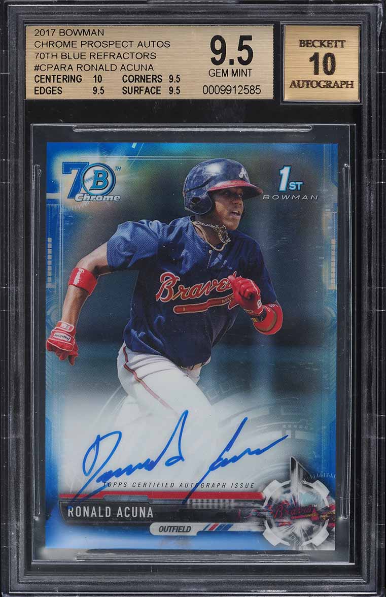 2017 Bowman Chrome 70th Blue Refractor Ronald Acuna ROOKIE AUTO BGS 9.5 GEM MINT