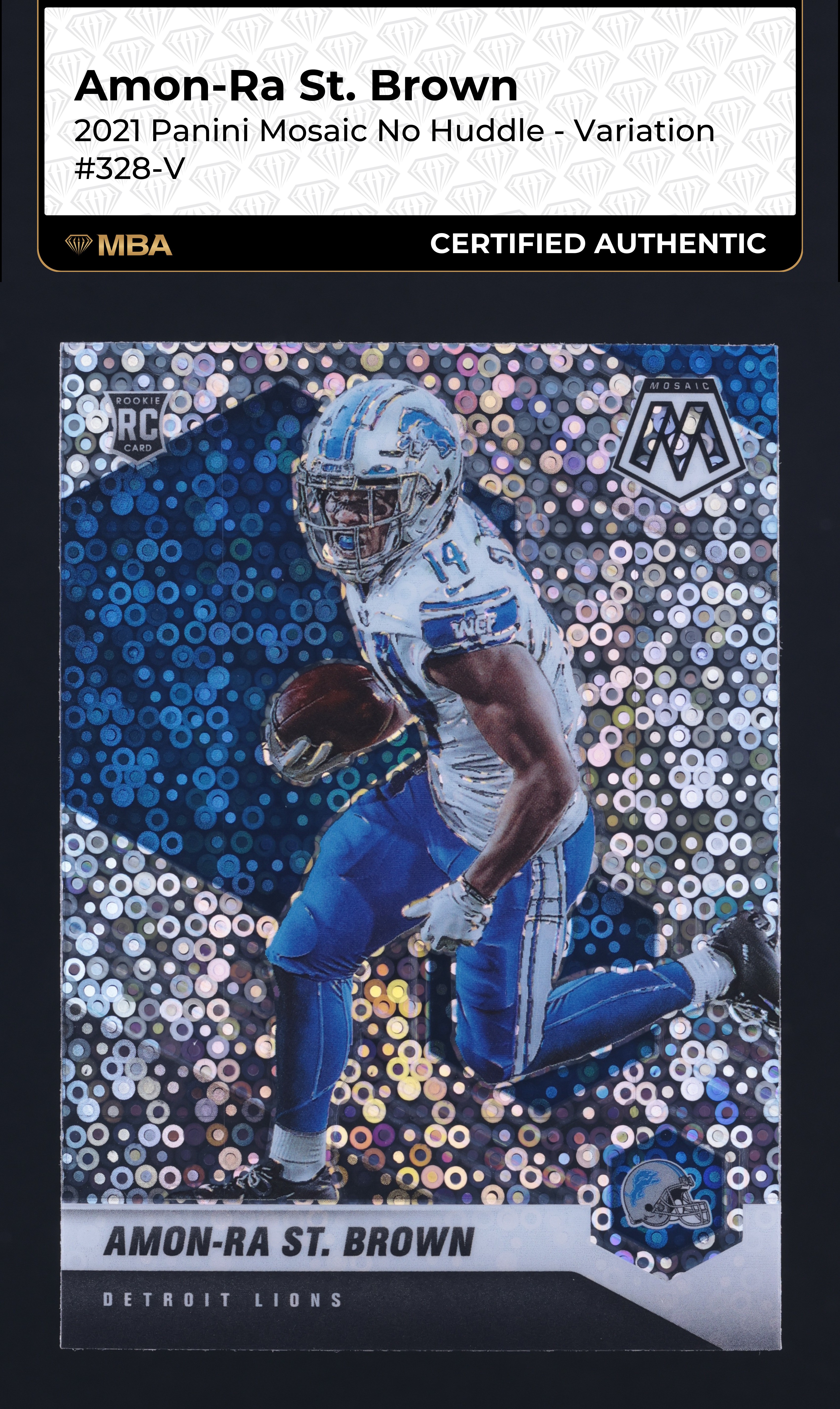 2021 Panini Mosaic No Huddle Variation Amon-Ra St. Brown ROOKIE #328-V MBA AUTH