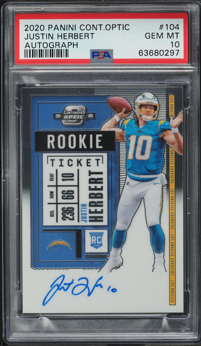 2020 Panini Contenders Optic Justin Herbert ROOKIE AUTO #104 PSA 10 GEM MINT