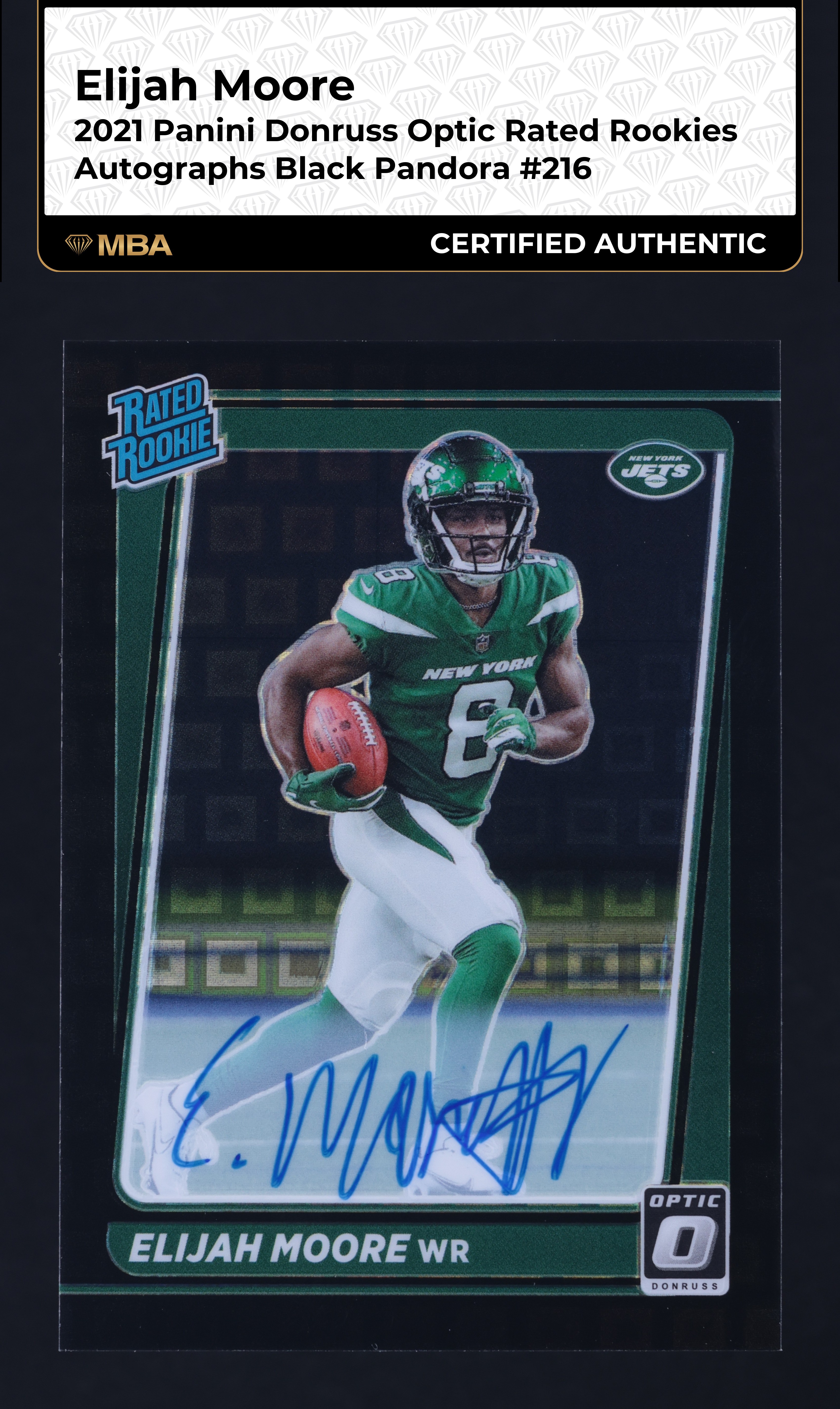 2021 Donruss Optic Black Pandora Elijah Moore ROOKIE /25 #216 MBA AUTH