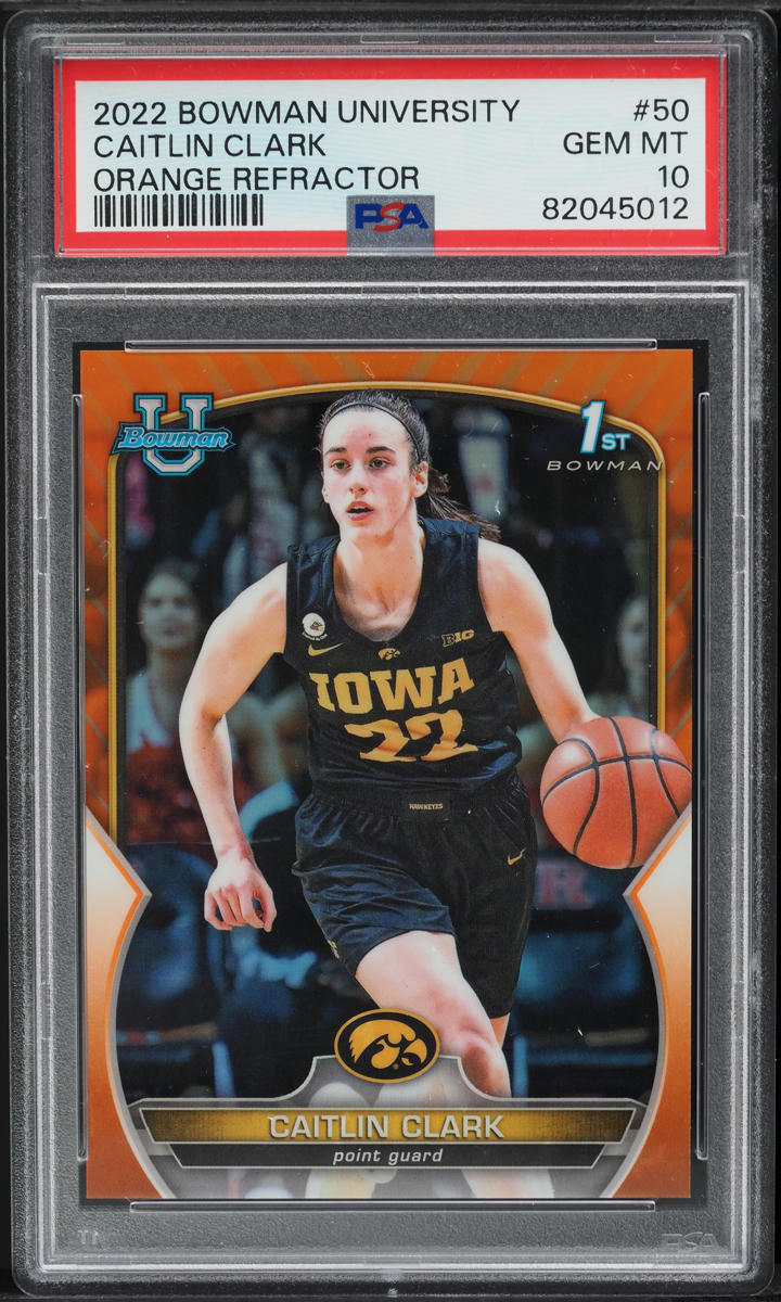 2022 Bowman Chrome University Orange Refractor Caitlin Clark RC /25 #50 PSA 10
