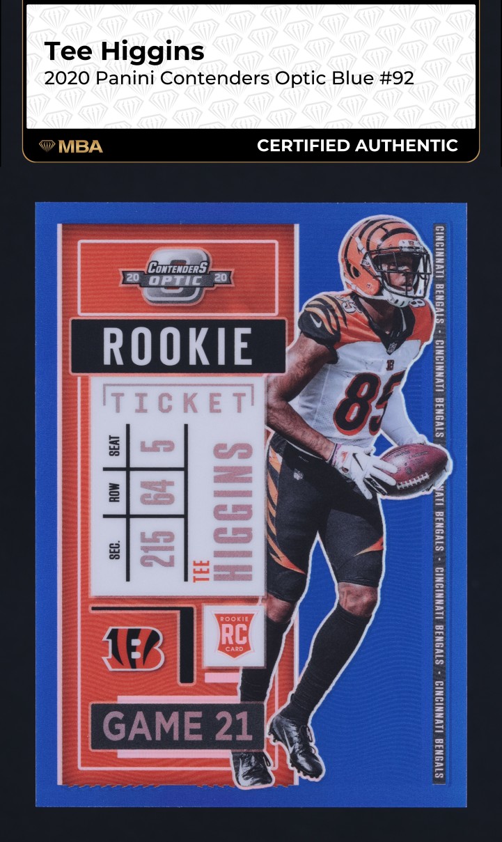 2020 Panini Contenders Optic Blue Tee Higgins ROOKIE /99 #92 MBA AUTH