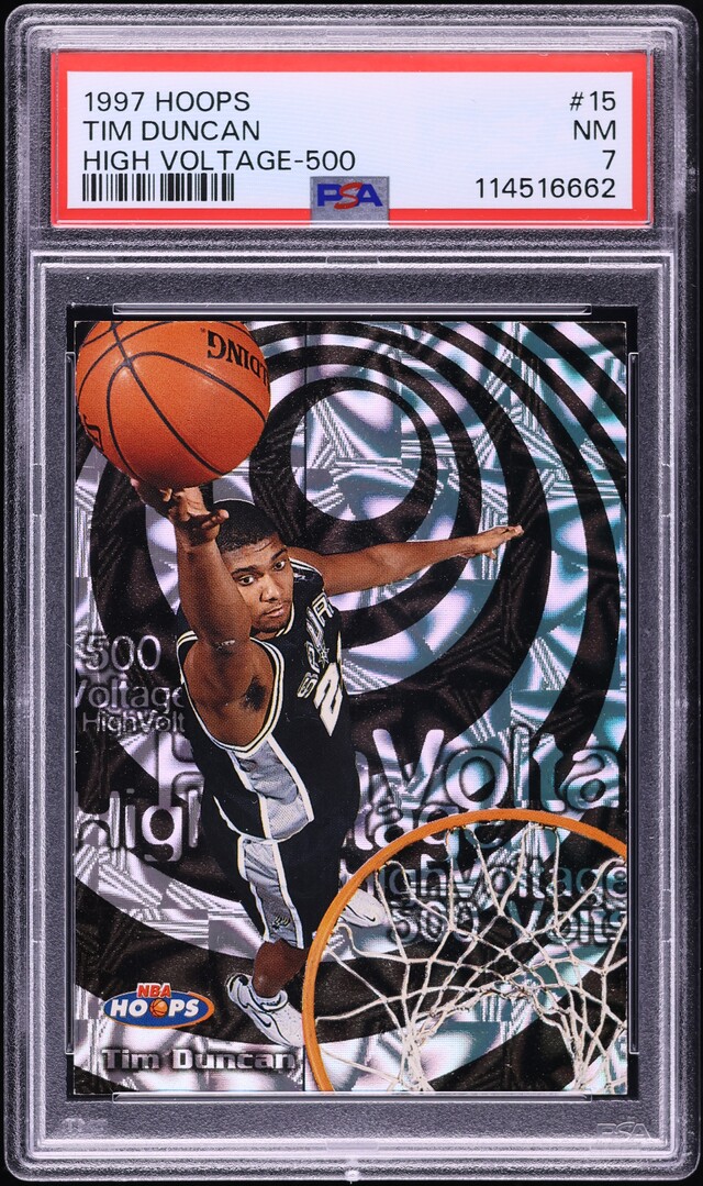 1997 Hoops High Voltage Tim Duncan ROOKIE /500 #15 PSA 7 NRMT