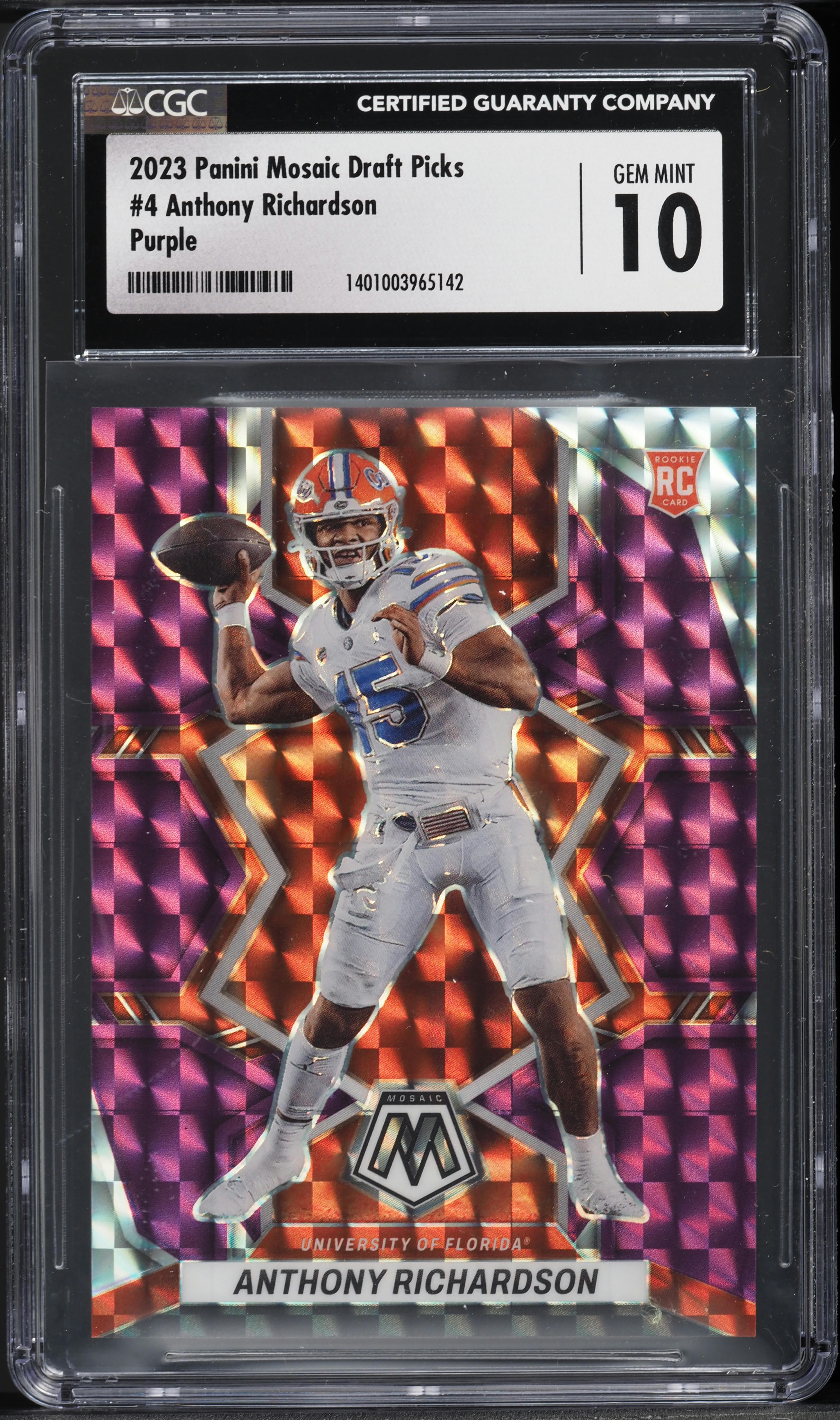 2023 Panini Mosaic Draft Picks Purple Anthony Richardson ROOKIE /49 #4 CGC 10