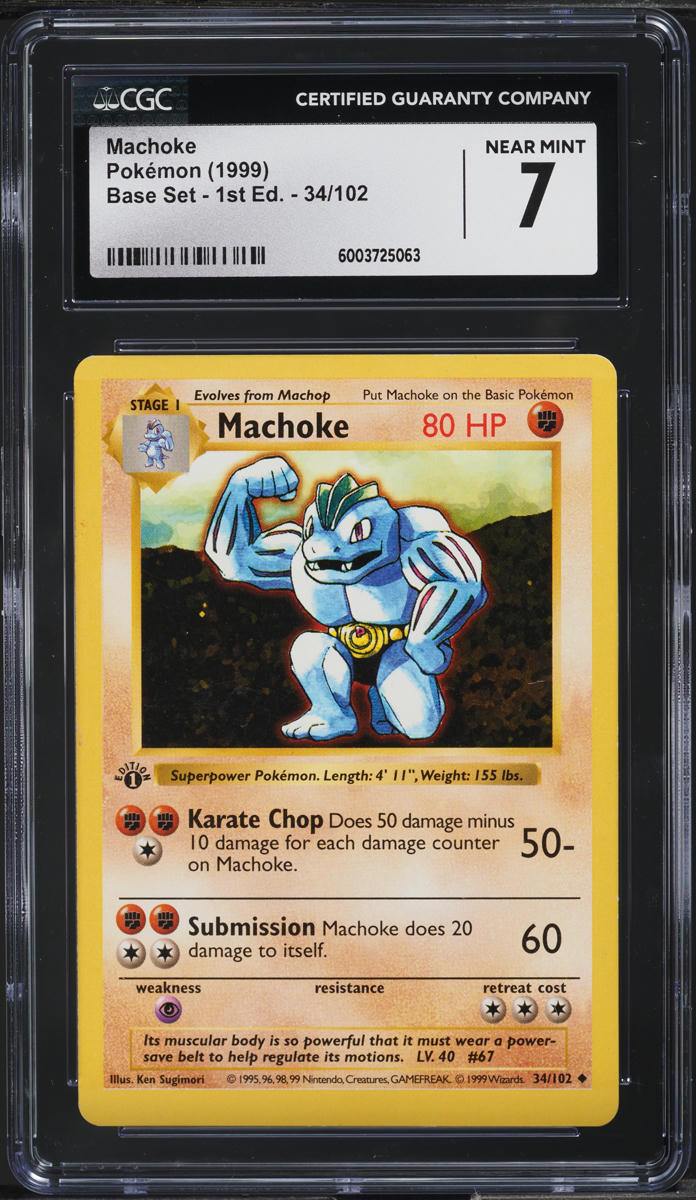 1999 Pokemon Base Set Shadowless 1st Edition Machoke #34 CGC 7 NRMT