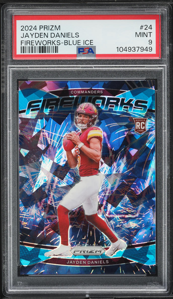 2024 Panini Prizm Fireworks Blue Ice Jayden Daniels ROOKIE /99 #24 PSA 9 MINT