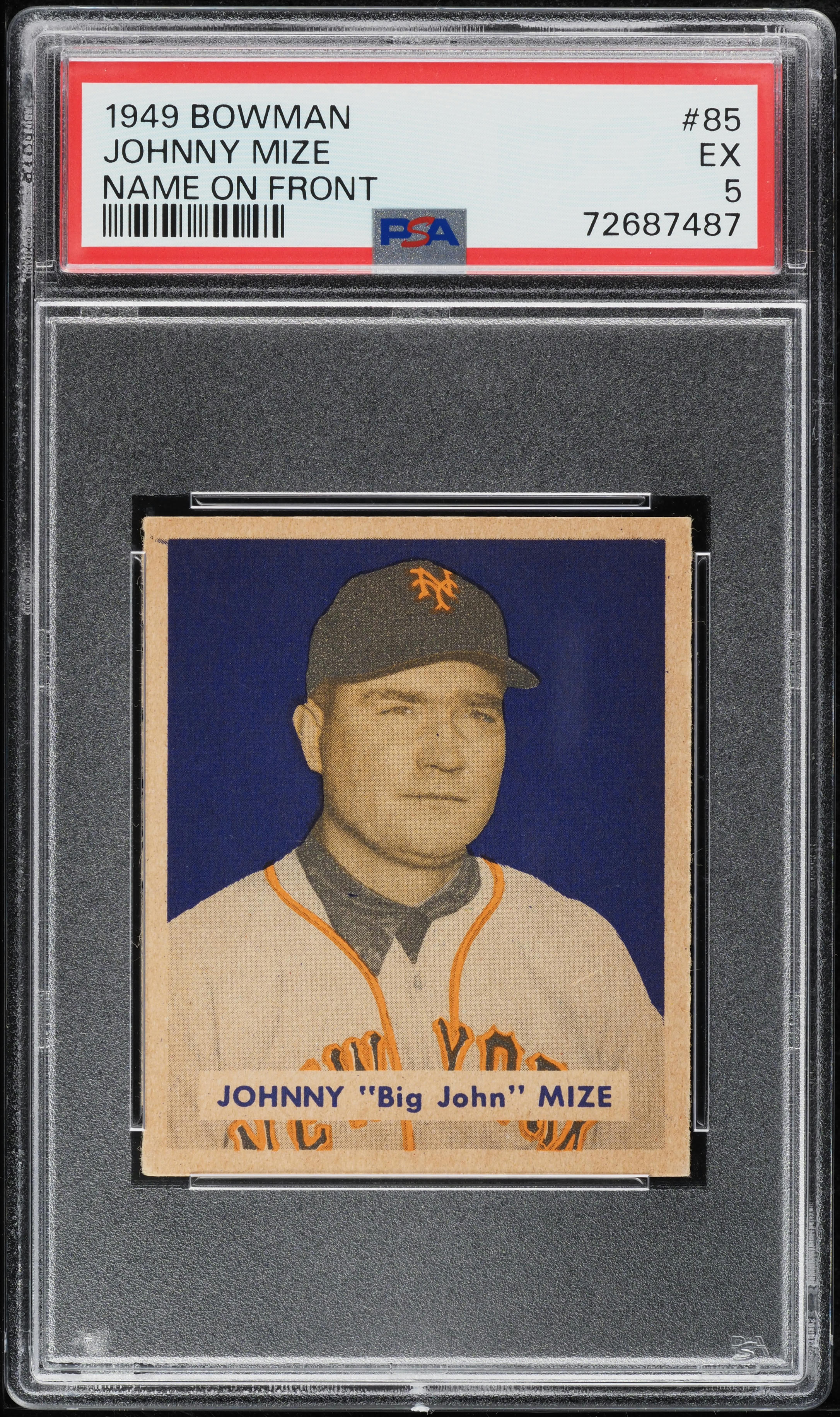 1949 Bowman Johnny Mize NAME ON FRONT #85 PSA 5 EX