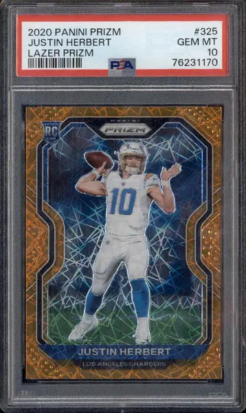 2020 Panini Prizm Prizm Lazer #325 Justin Herbert RC PSA 10