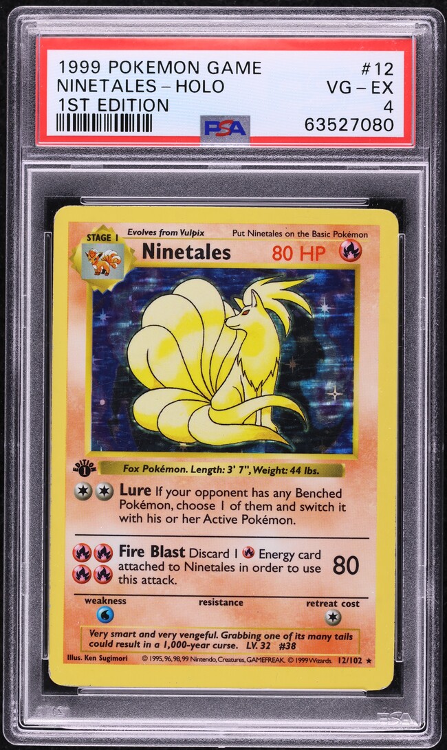 1999 Pokemon Base Set Shadowless 1st Edition Holo Ninetales #12 PSA 4 VGEX