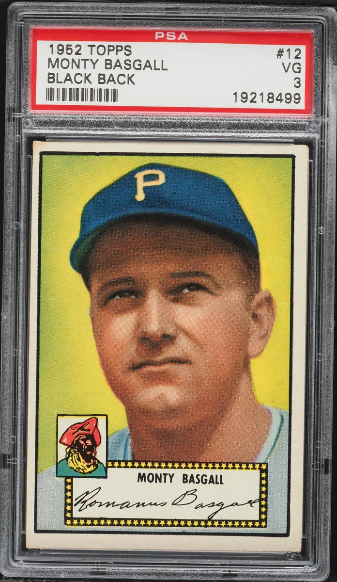 1952 Topps Monty Basgall BLACK BACK #12 PSA 3 VG