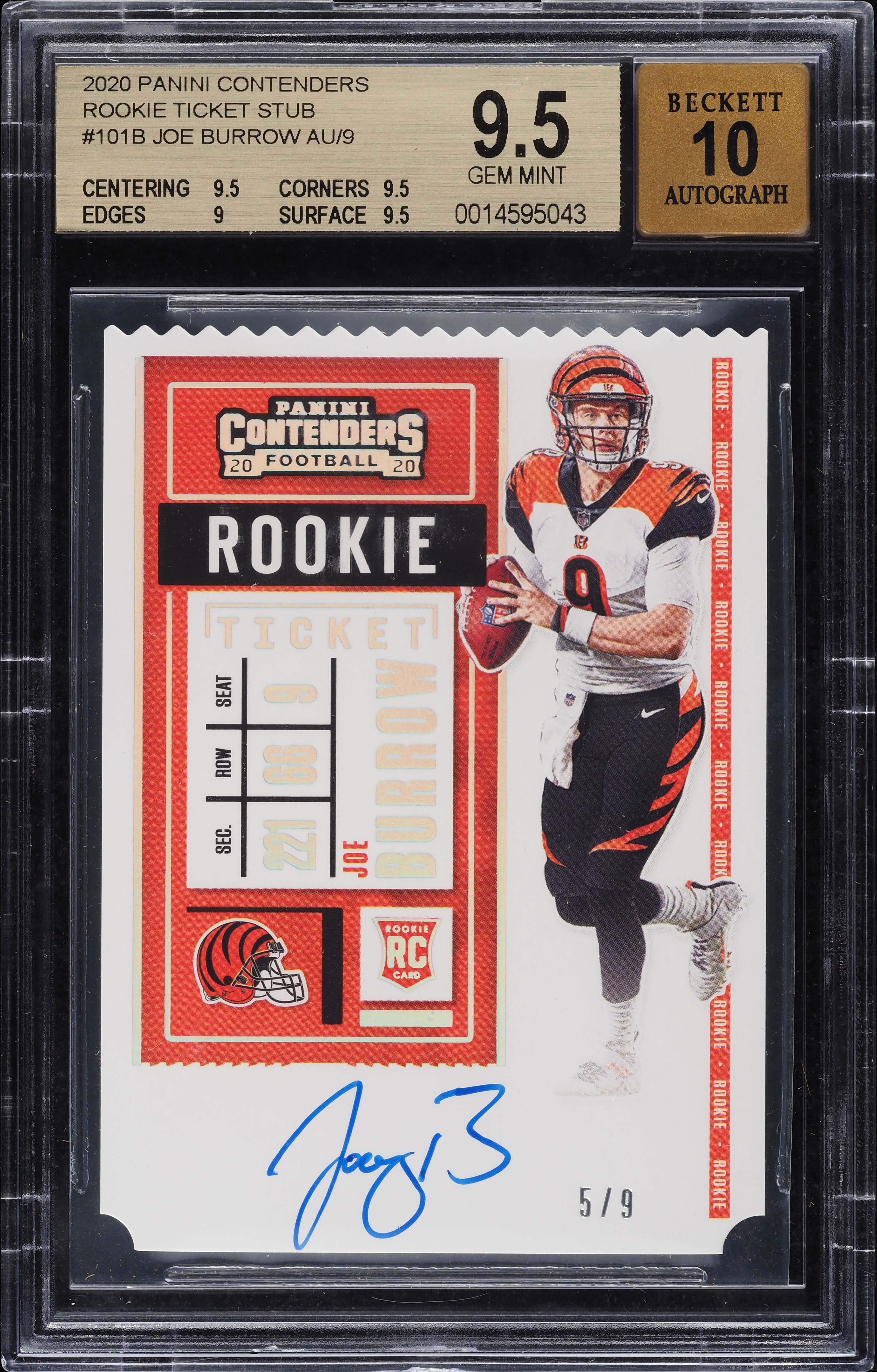 2020 Panini Contenders Ticket Stub Joe Burrow ROOKIE AUTO /9 BGS 9.5 GEM MINT