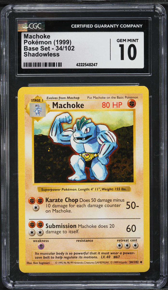 1999 Pokemon Base Set Shadowless Machoke #34 CGC 10 GEM MINT