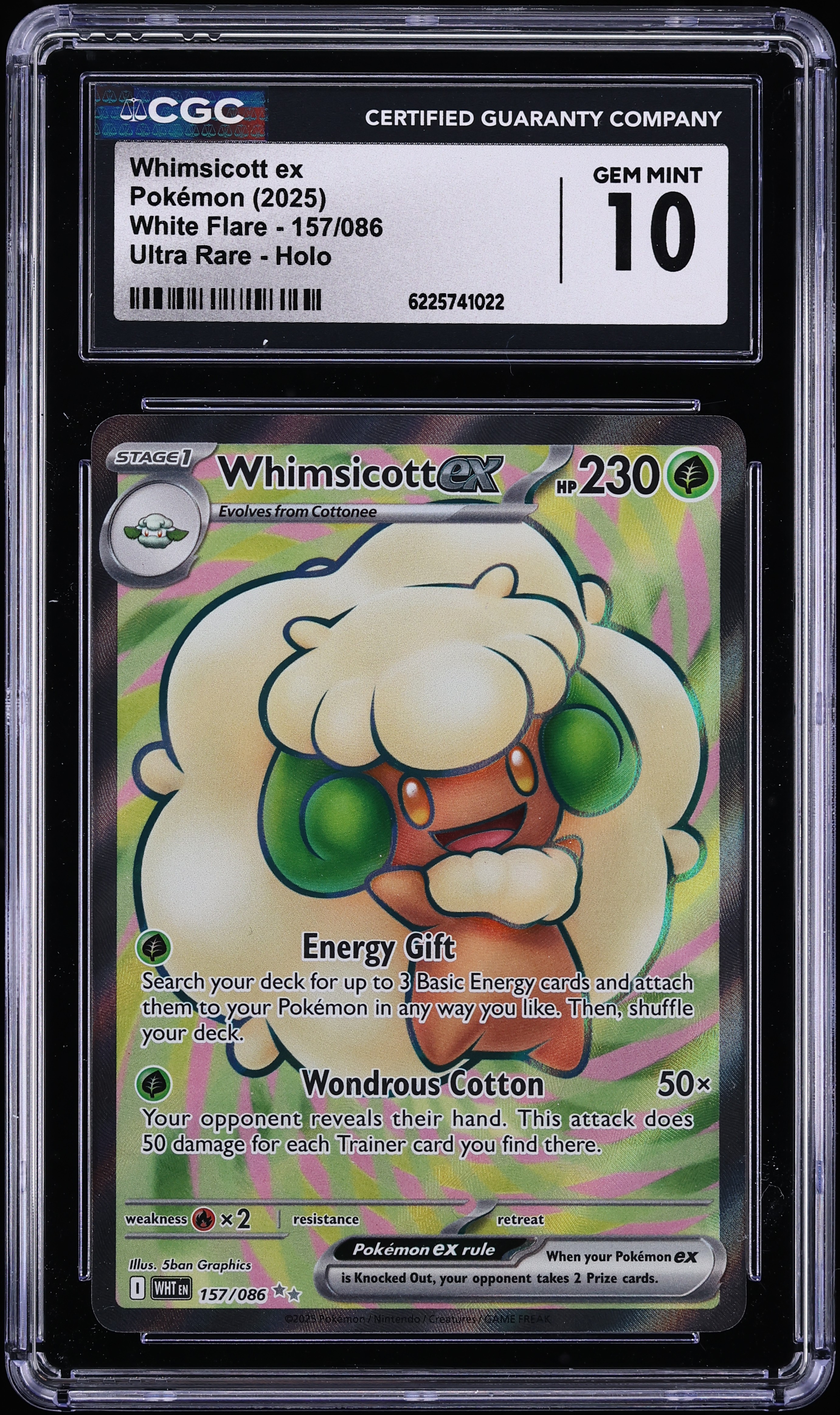 2025 Pokemon Scarlet & Violet White Flare Full Art Whimsicott Ex #157 CGC 10 GEM MINT