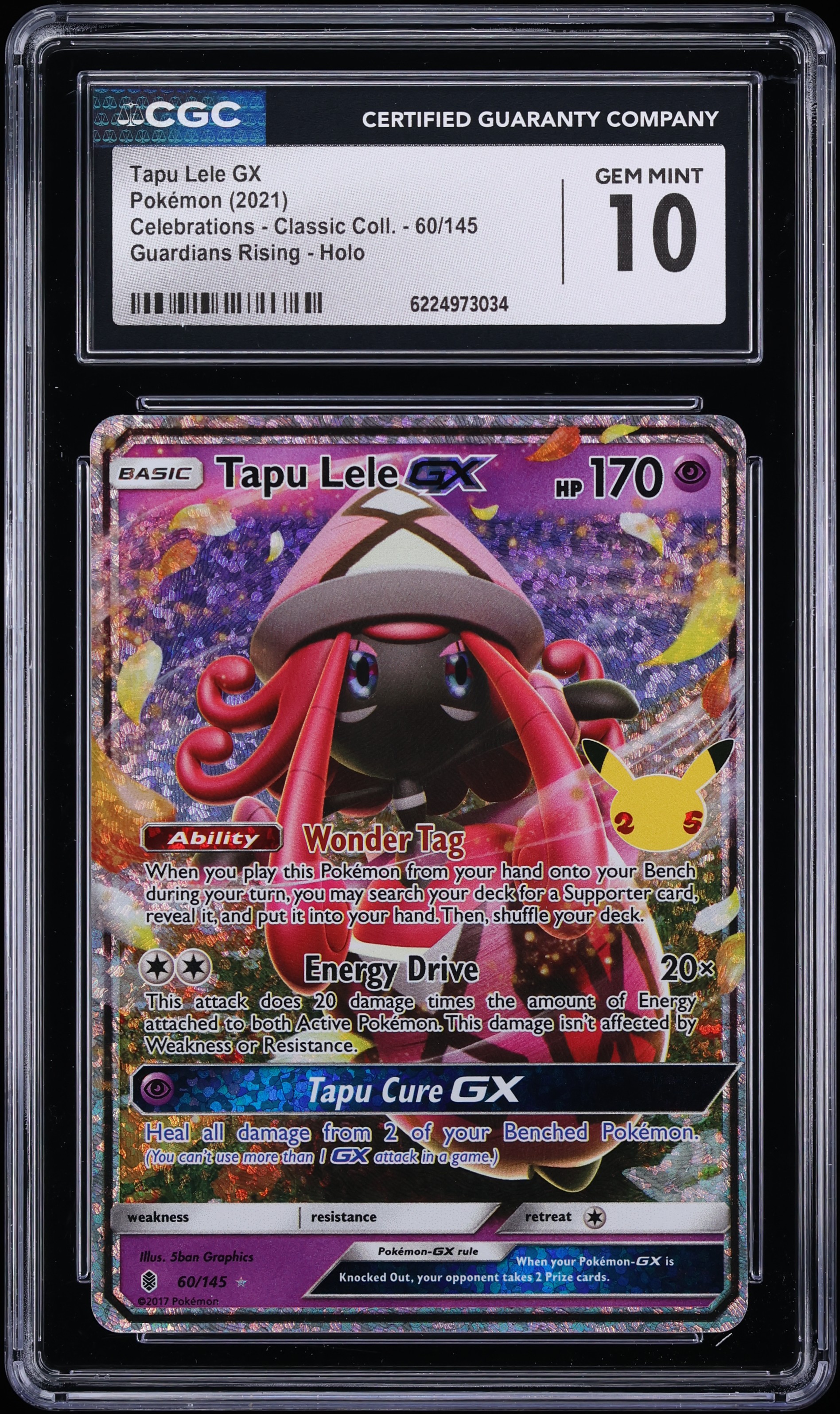 2021 Pokemon SWSH Celebrations Classic Collection Holo Tapu Lele GX #60 CGC 10 GEM MINT