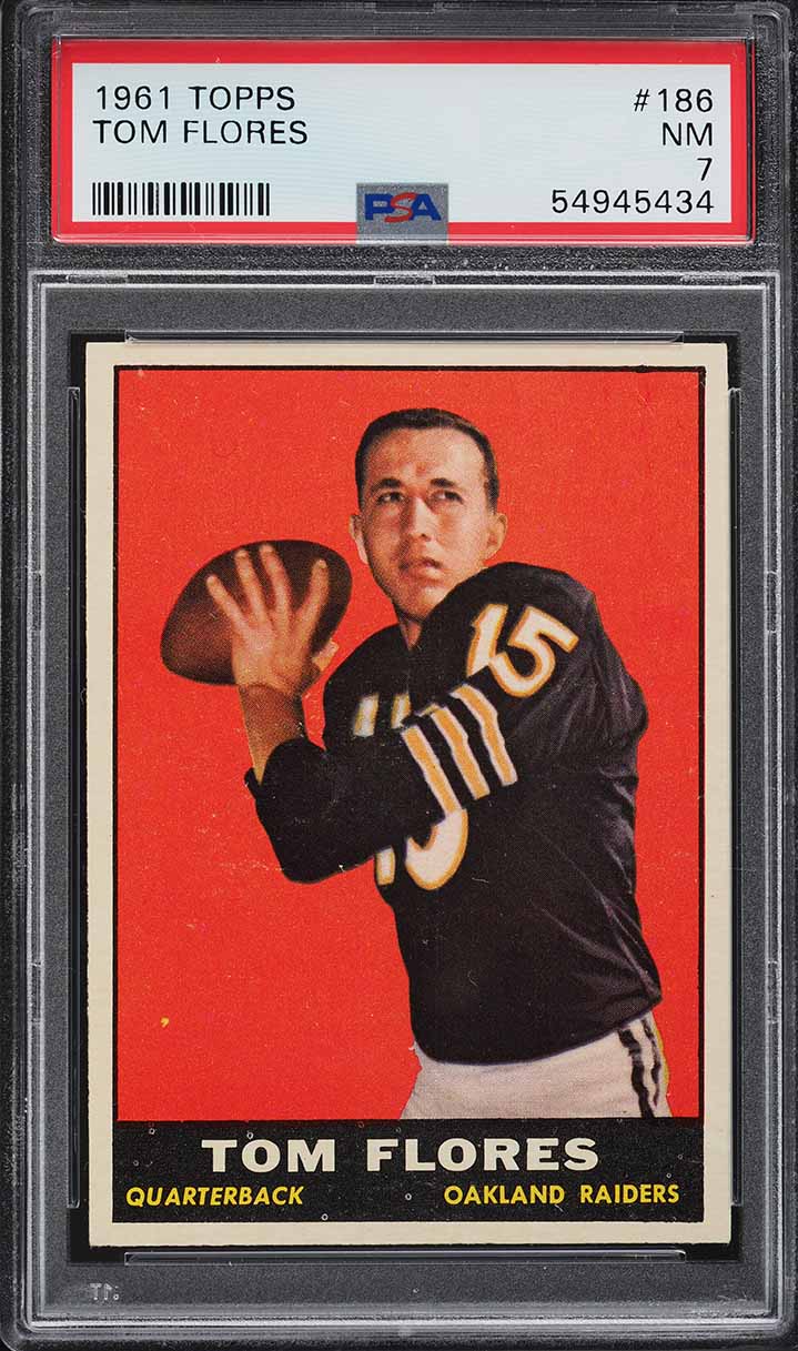 1961 Topps Football Tom Flores ROOKIE #186 PSA 7 NRMT