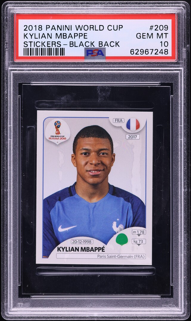 2018 Panini World Cup Stickers Black Back Kylian Mbappe ROOKIE #209 PSA 10