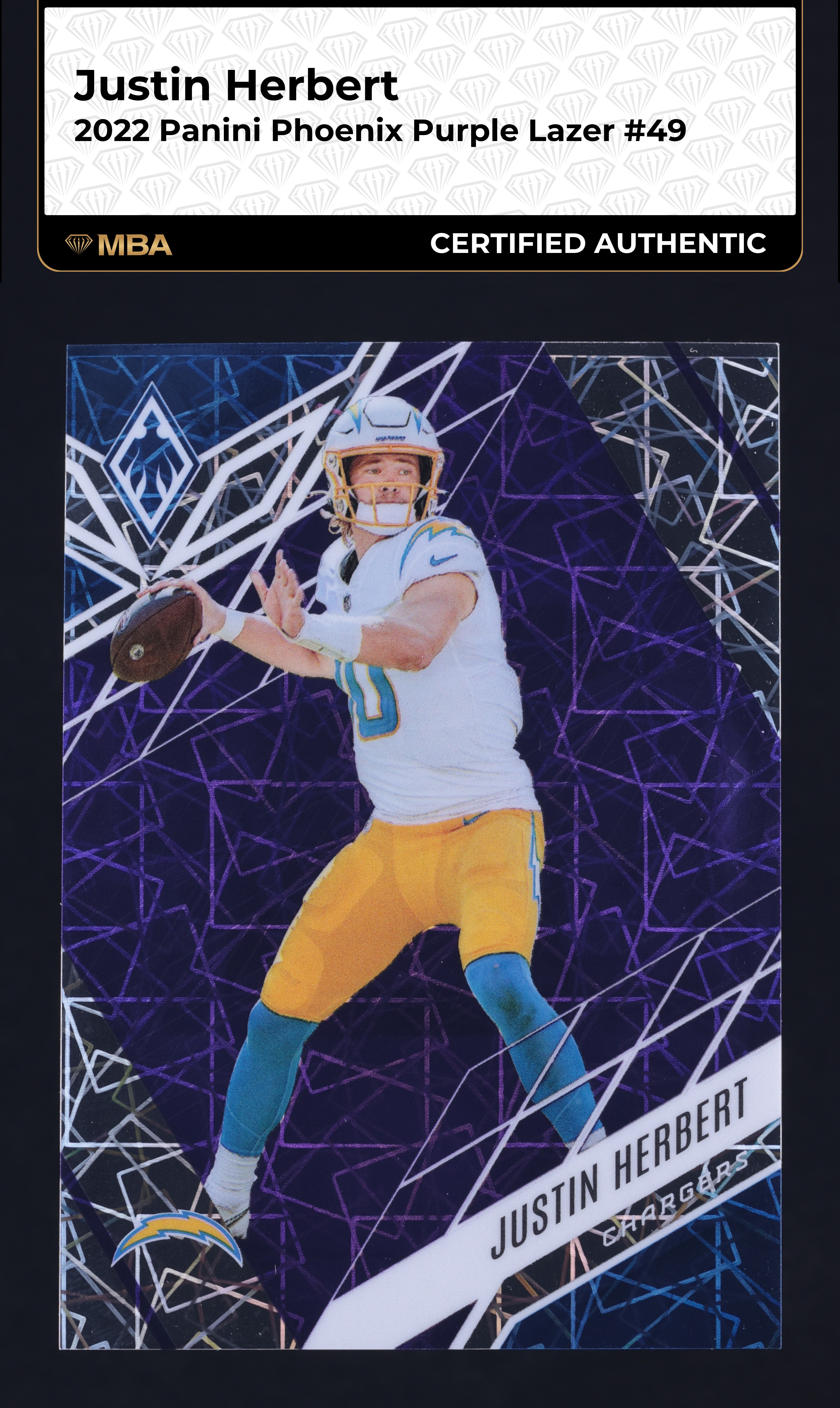2022 Panini Phoenix Purple Lazer Justin Herbert /99 #49 MBA AUTH