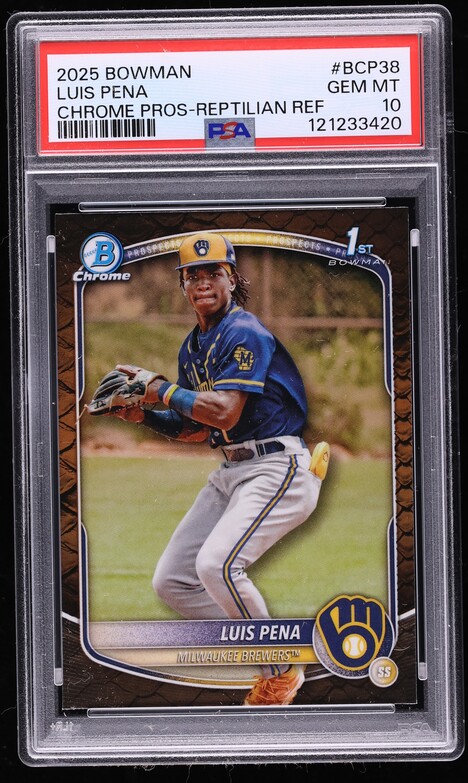 2025 Bowman Chrome Reptilian Refractor Luis Pena PROSPECT #BCP38 PSA 10 GEM MINT
