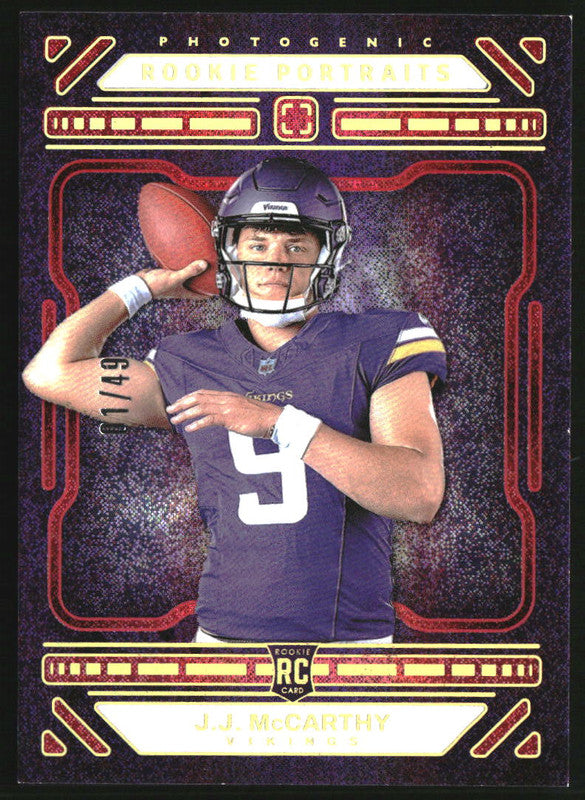 2024 Panini Photogenic Red #152 J.J. McCarthy Rookie Portrait RC /49