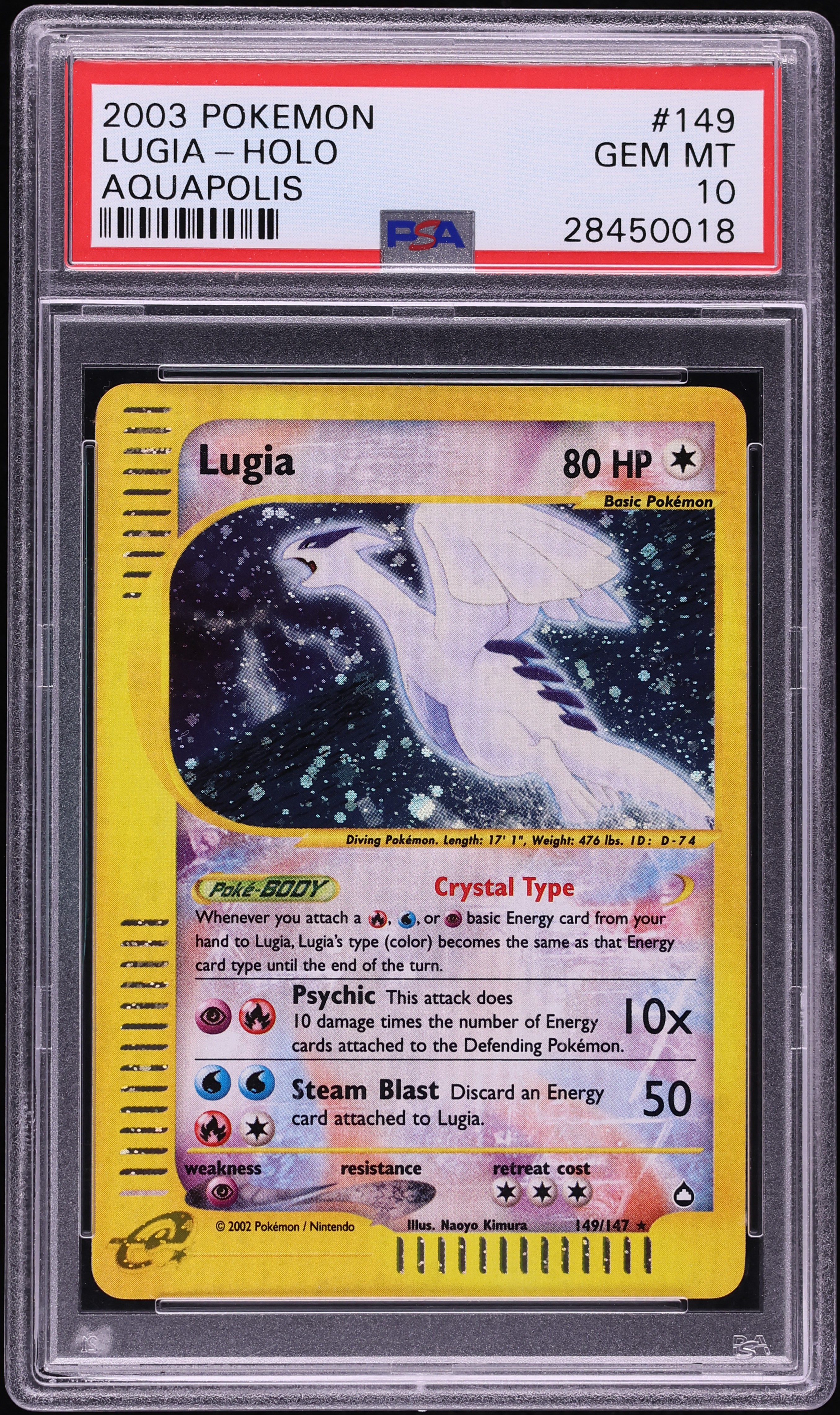 2003 Pokemon Aquapolis Holo Crystal Lugia #149 PSA 10 GEM MINT