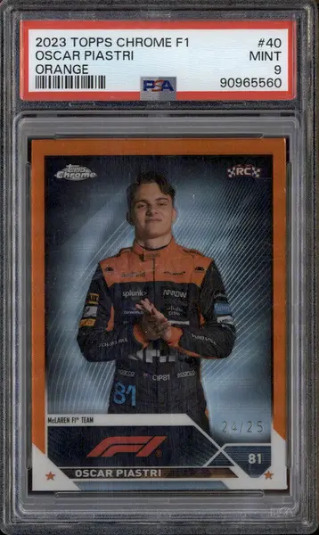 2023 Topps Chrome Formula 1 Orange Refractor #40 Oscar Piastri RC /25 PSA 9