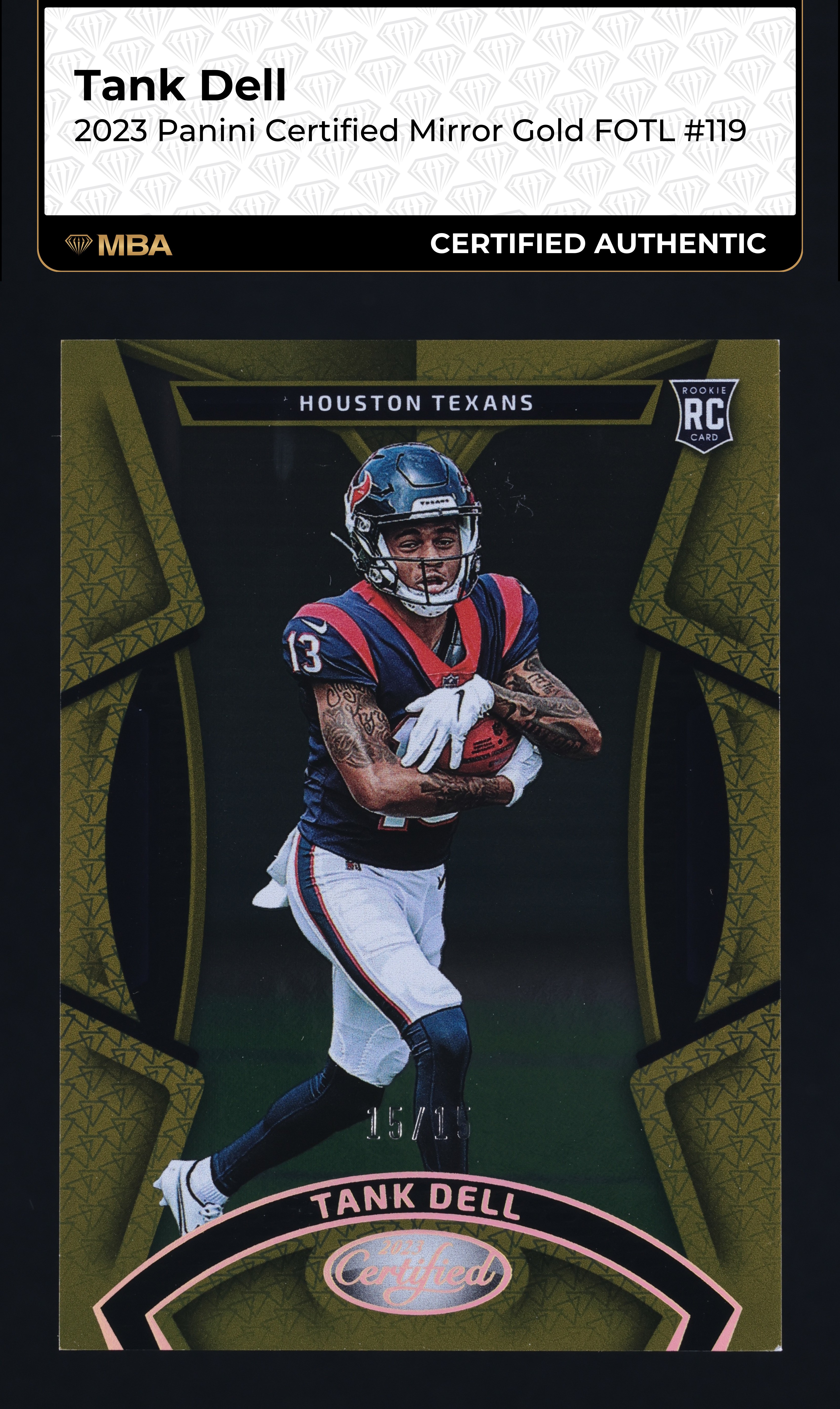 2023 Panini Certified Mirror Gold FOTL Tank Dell ROOKIE 15/15 #119 MBA AUTH