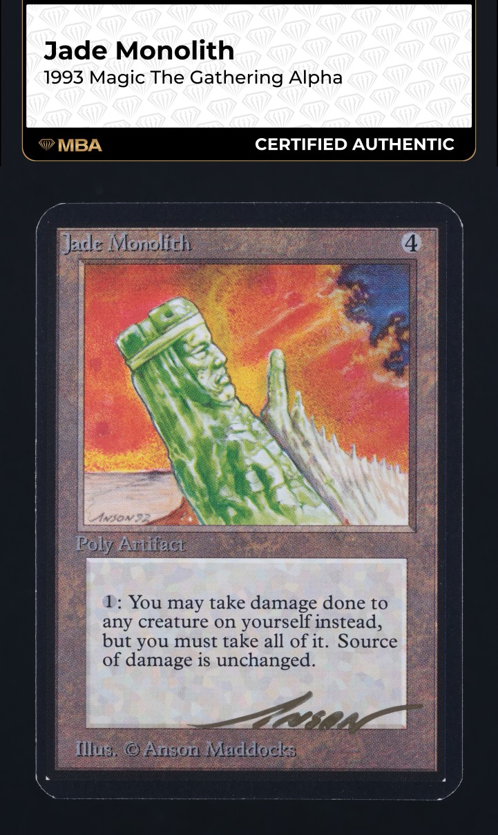 1993 Magic The Gathering MTG Alpha Jade Monolith MBA AUTH