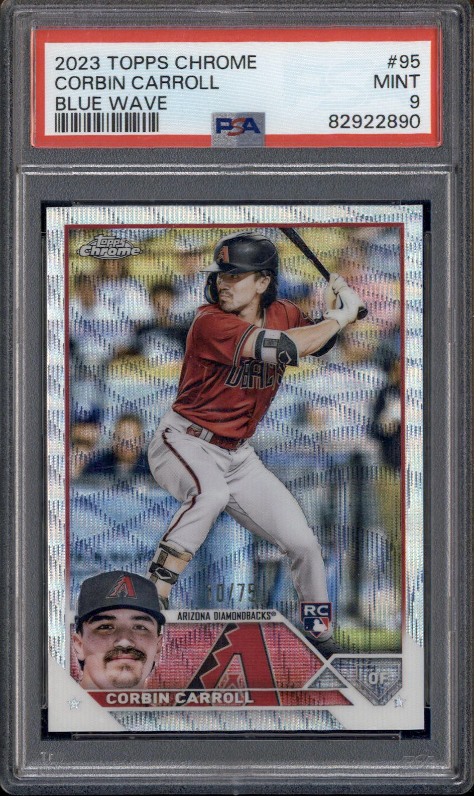 2023 Topps Chrome Blue Wave Refractor #95 Corbin Carroll RC Rookie /75 PSA 9