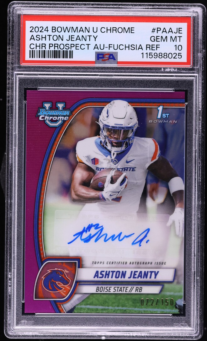 2024 Bowman Chrome U Fuchsia Refractor Ashton Jeanty ROOKIE AUTO /150 PSA 10 GEM