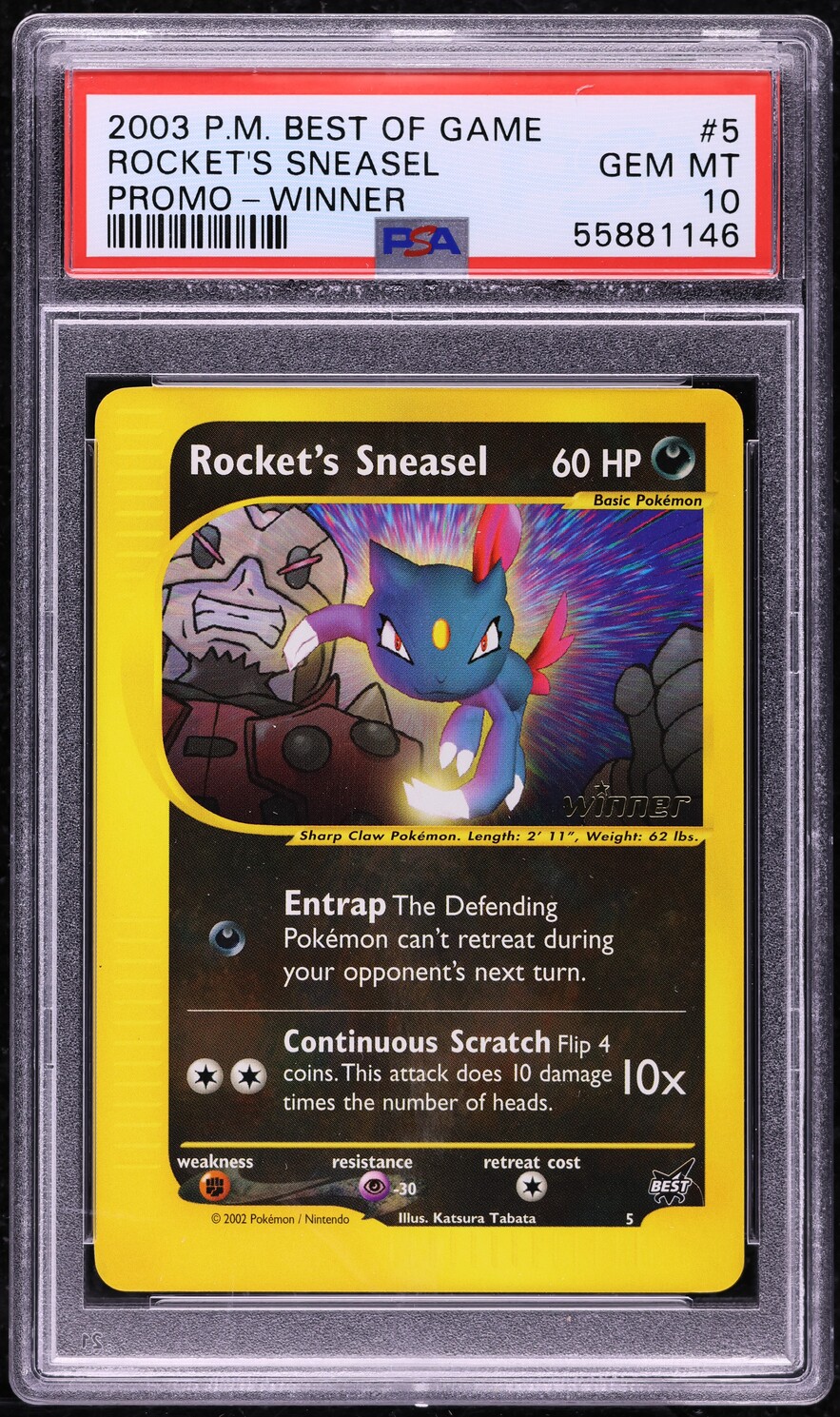 2003 Pokemon Best Of Game Promo Winner Rocket's Sneasel #5 PSA 10 GEM MINT