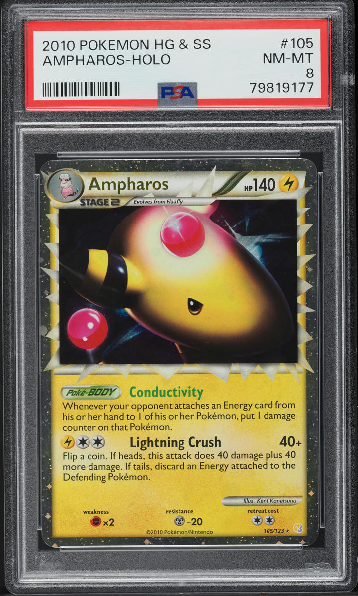 2010 Pokemon HeartGold & SoulSilver Holo Ampharos #105 PSA 8 NM-MT