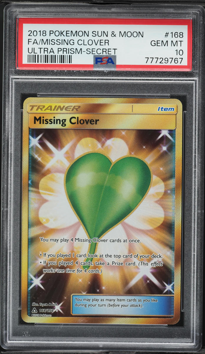 2018 Pokemon Sun & Moon Ultra Prism Hyper Rare Missing Clover #168 PSA 10 GEM MINT