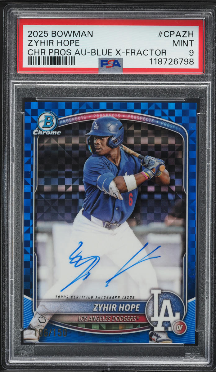 2025 Bowman Chrome Blue Xfractor Zyhir Hope PROSPECT AUTO /150 #CPA-ZH PSA 9