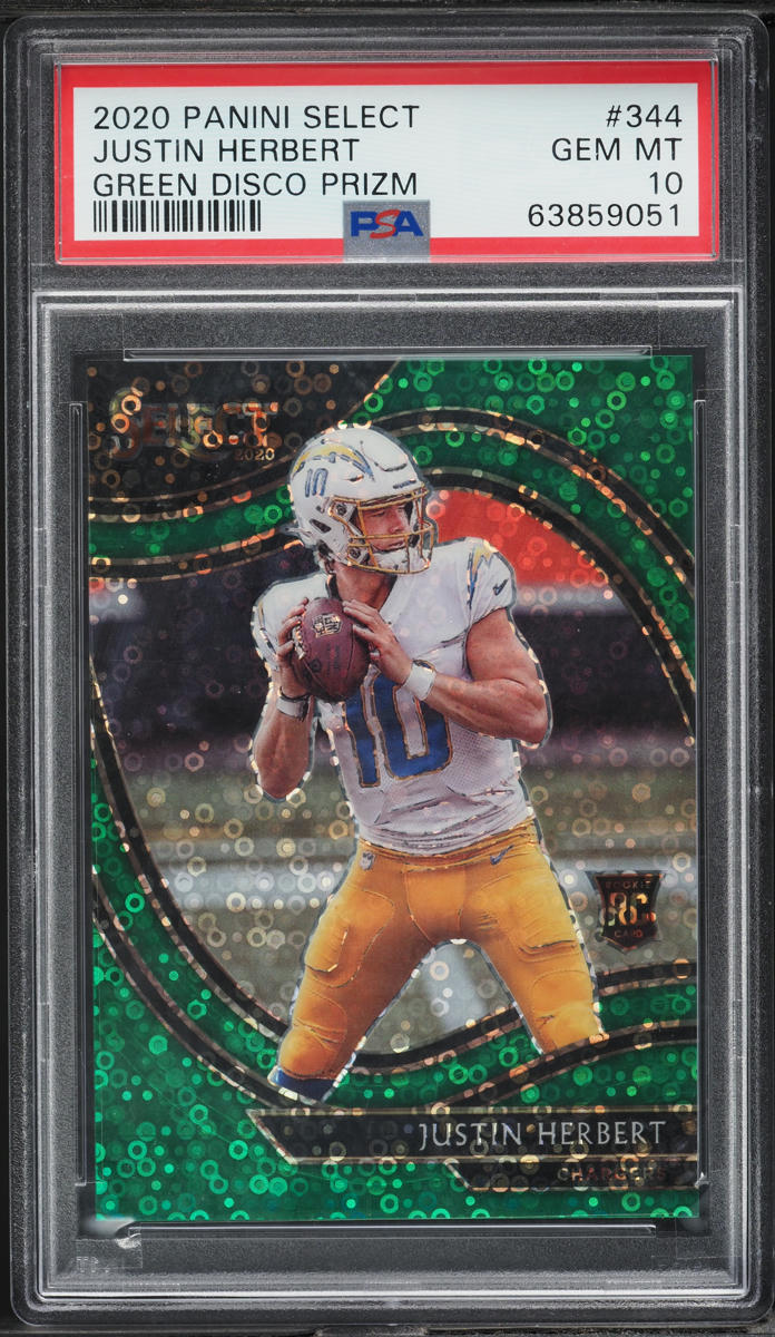 2020 Panini Select Green Disco Prizm Justin Herbert RC 1/5 #344 PSA 10 GEM MINT