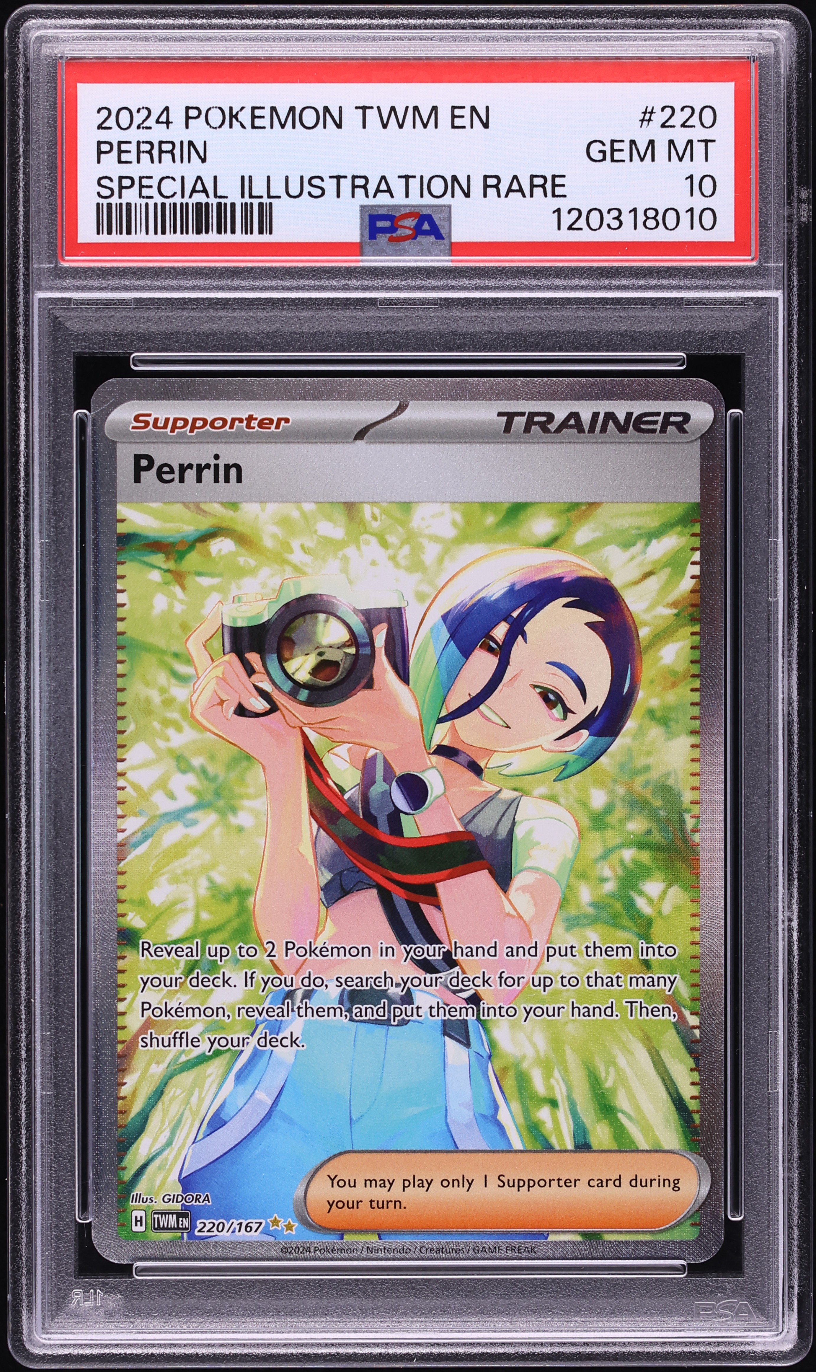 2024 Pokemon Scarlet & Violet Twilight Masquerade SIR Perrin #220 PSA 10 GEM MINT