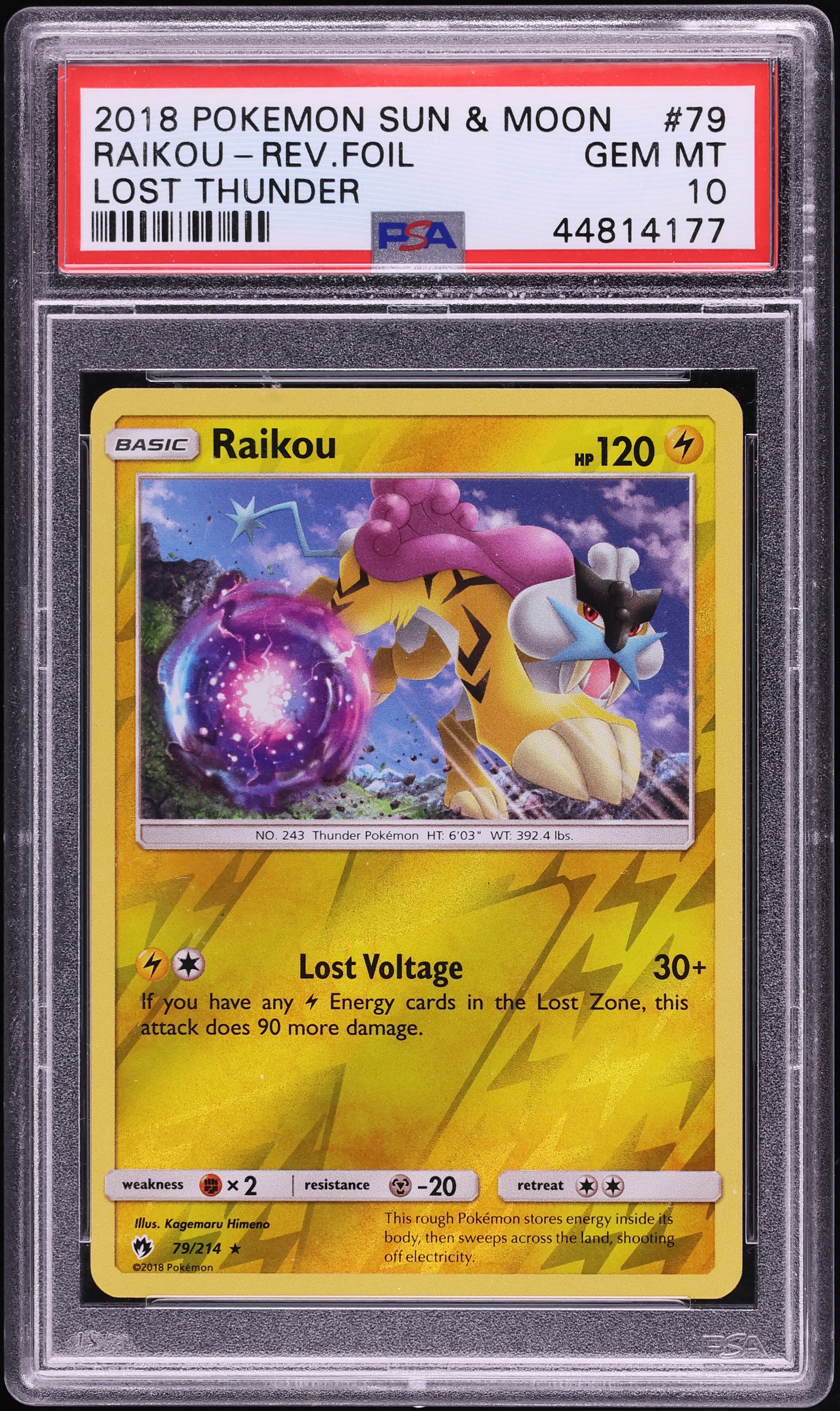 2018 Pokemon Sun & Moon Lost Thunder Reverse Holo Raikou #79 PSA 10 GEM MINT
