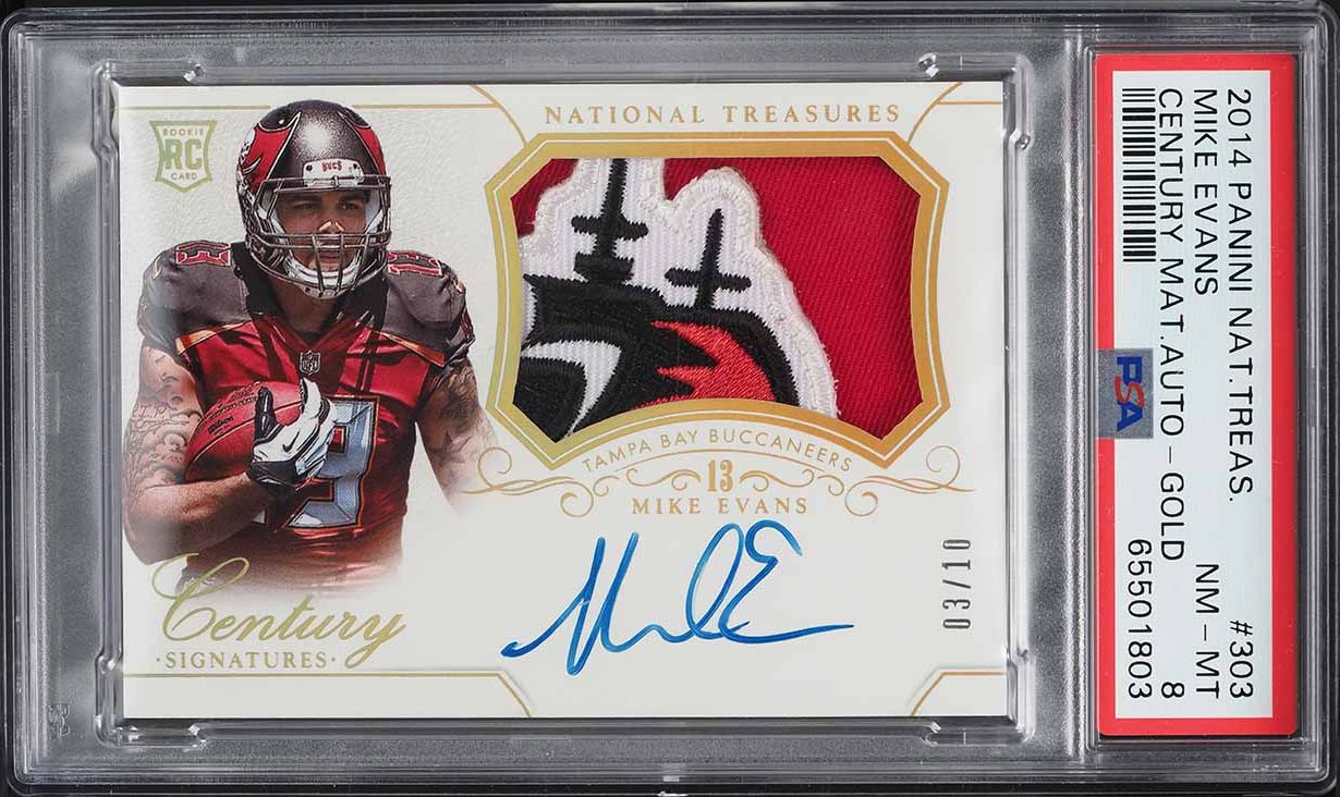 2014 National Treasures Century Gold Mike Evans ROOKIE PATCH AUTO /10 #303 PSA 8