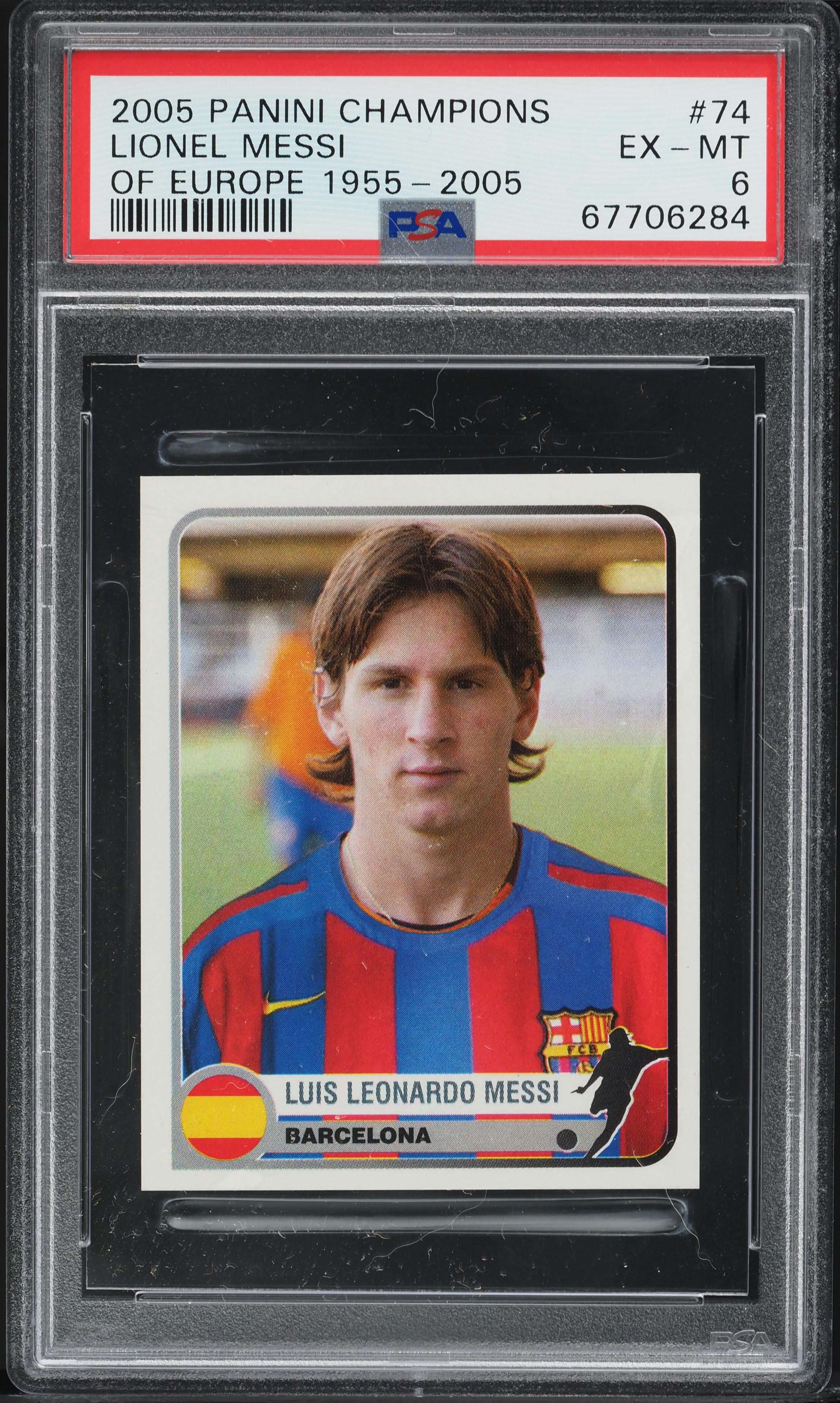 2005 Panini Champions Of Europe '55-'05 Lionel Messi #74 PSA 6 EXMT
