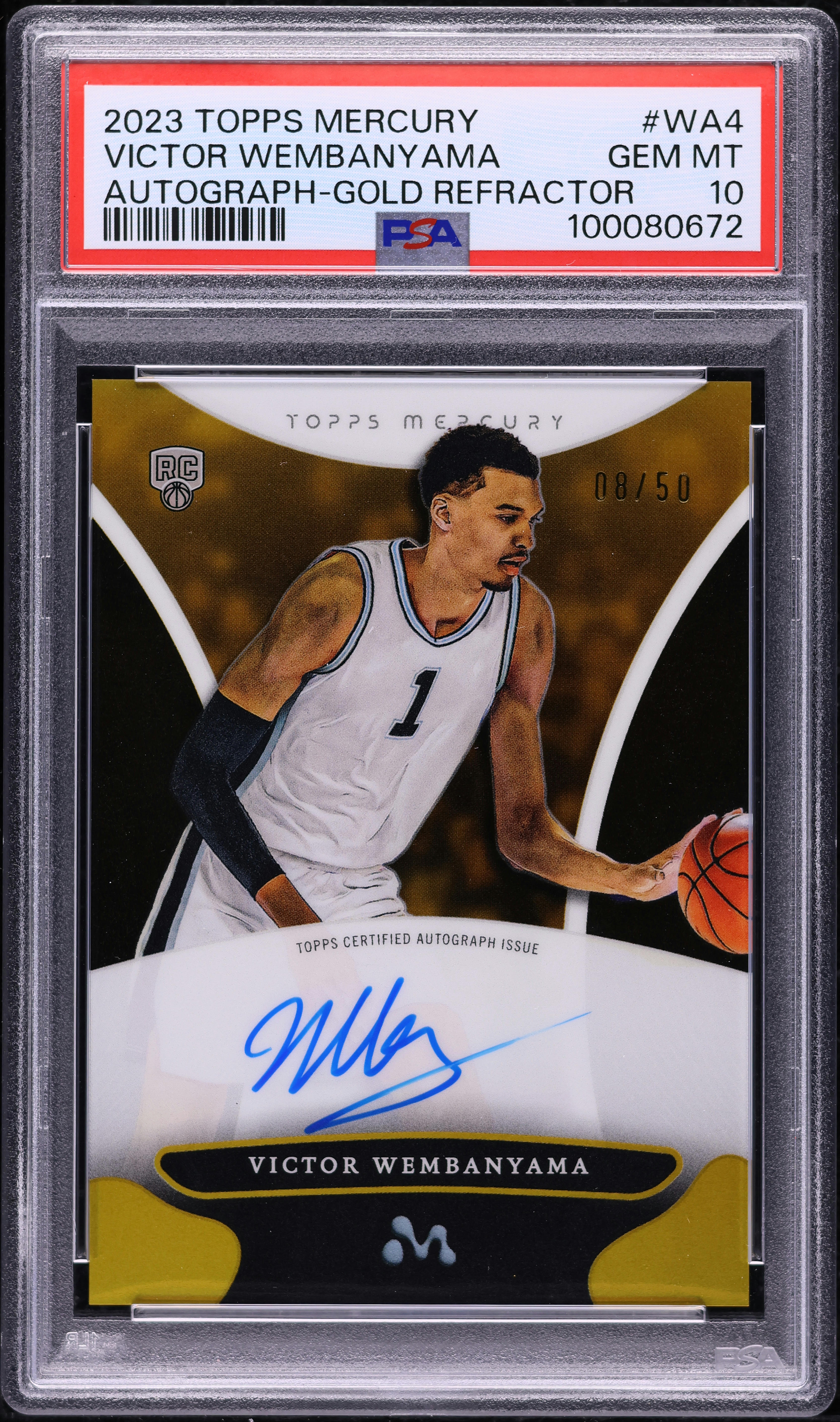 2023 Topps Mercury Gold Refractor Victor Wembanyama ROOKIE AUTO /50 #WA4 PSA 10