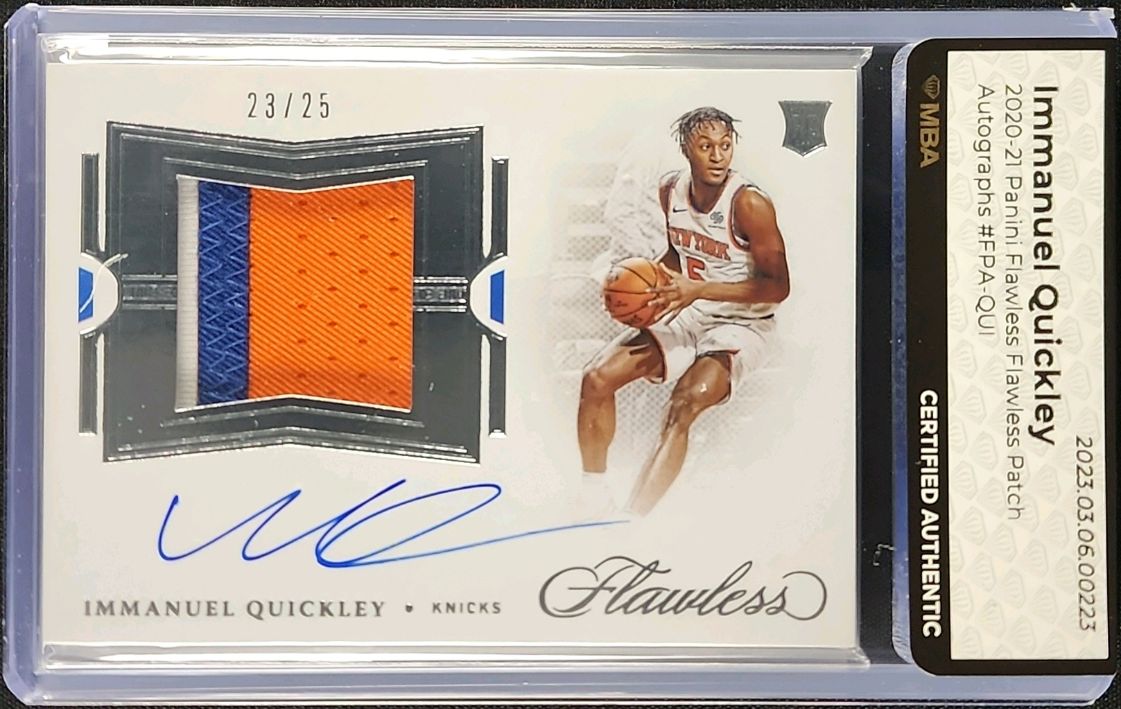 2020 Panini Flawless Immanuel Quickley ROOKIE PATCH AUTO /25 #FPA-QUI MBA AUTH