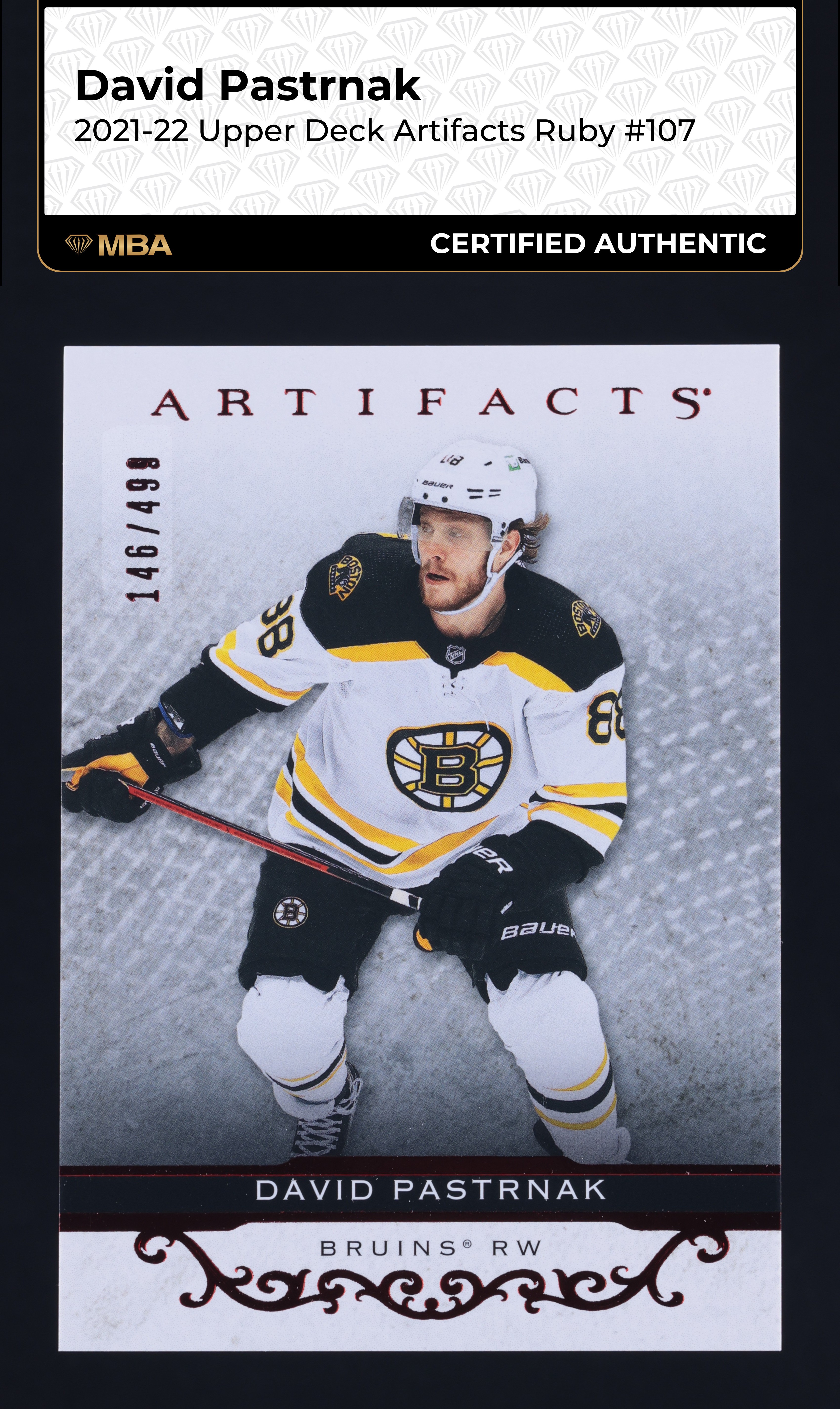 2021 Upper Deck Artifacts Ruby David Pastrnak /499 #107 MBA AUTH